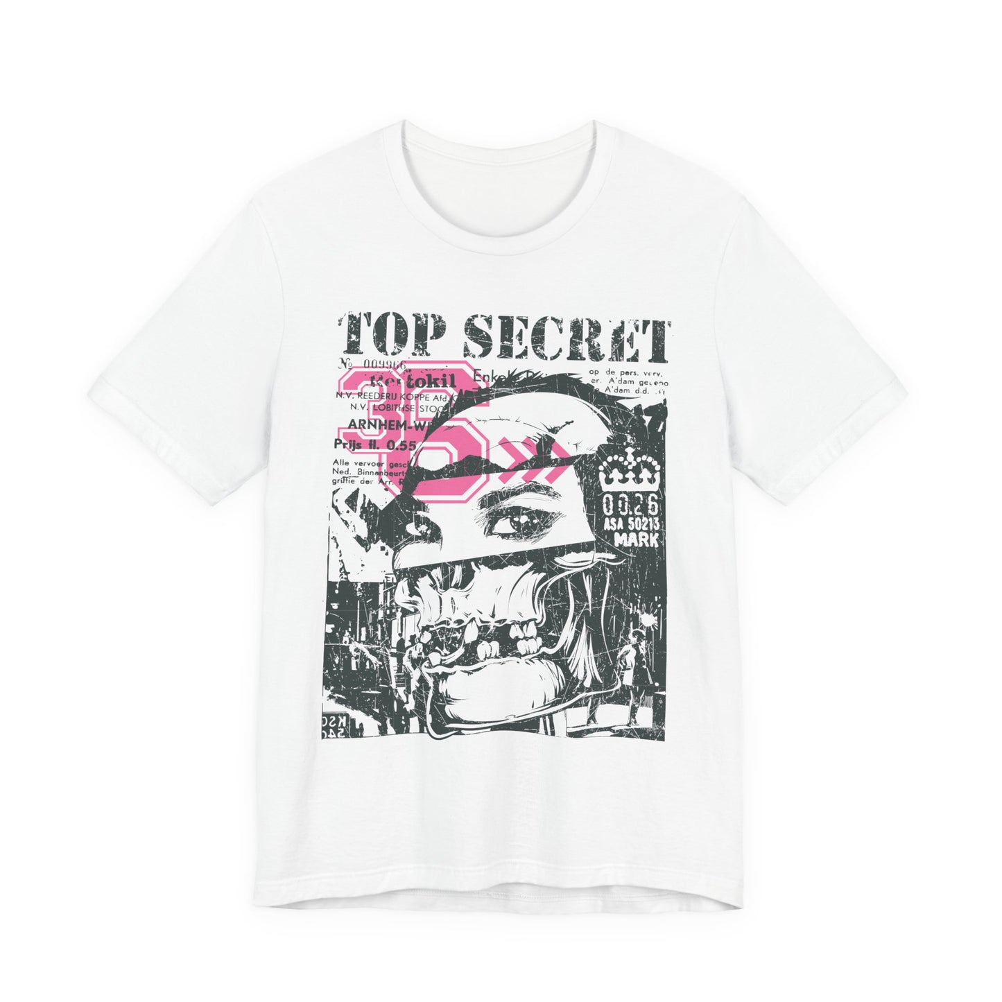 Top Secret Skull Face Tee Grunge Graphic T-Shirt Retro Collage A-6