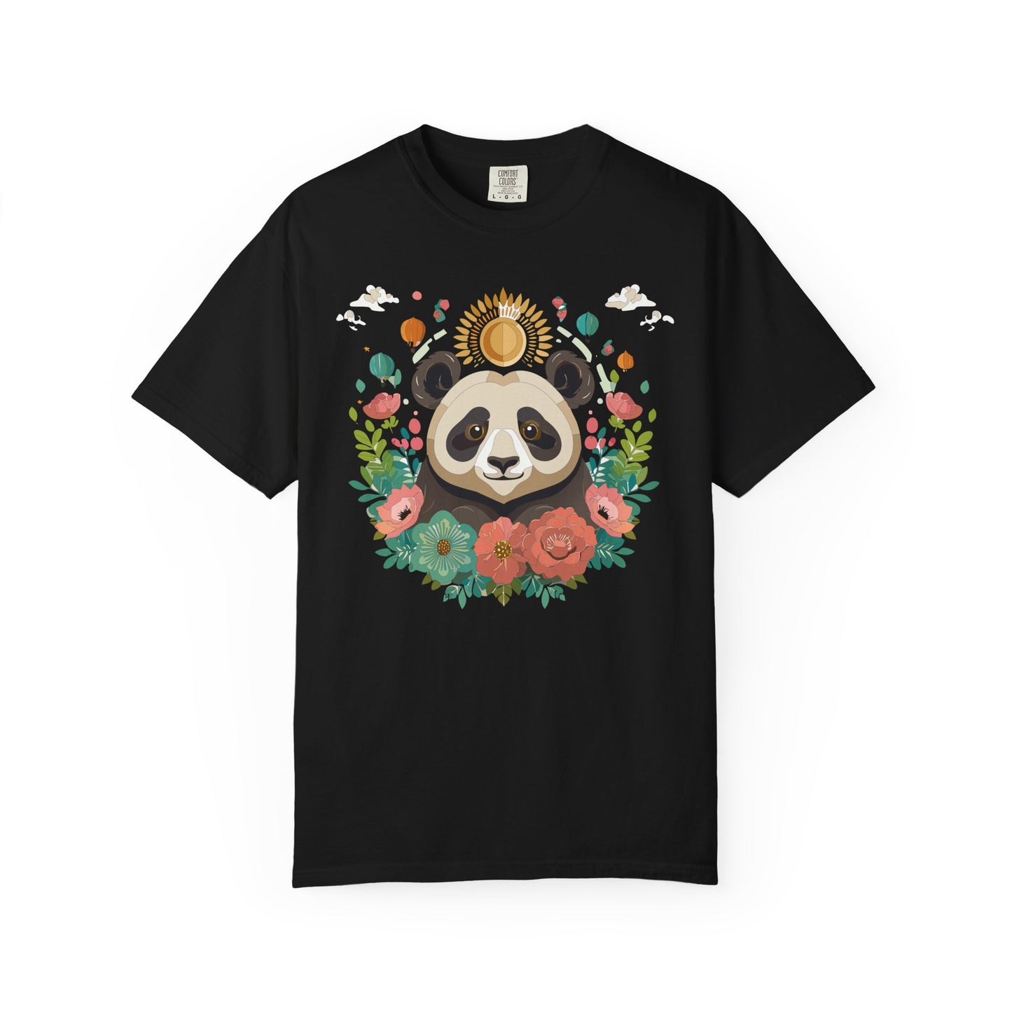 Panda Portrait T-Shirt Unisex Cotton Floral Chinese Graphic Circle Animal Art Tee p4