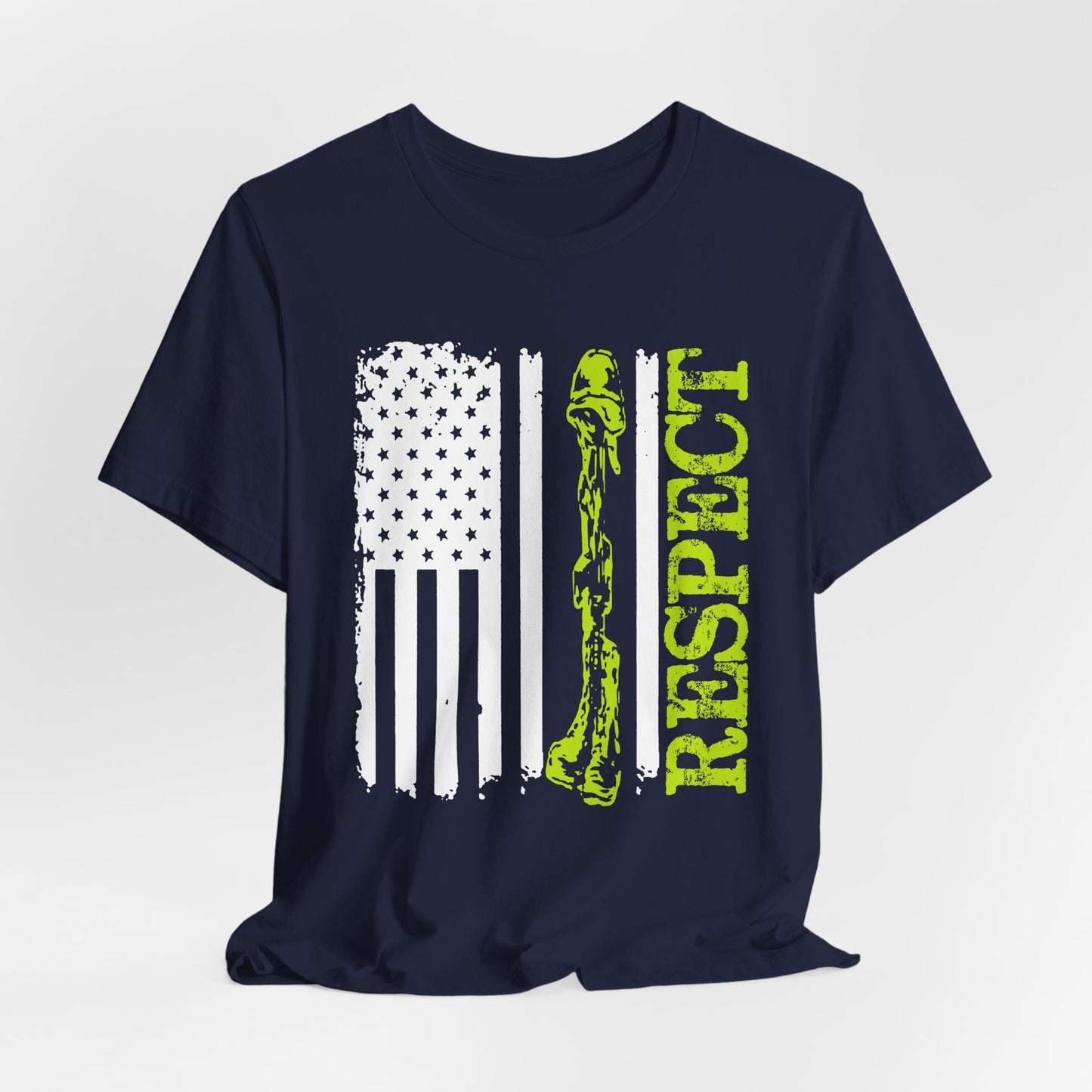 Respect Flag Rifle T-Shirt American Flag, Rifle Silhouette Military Tribute Unisex Cotton v57