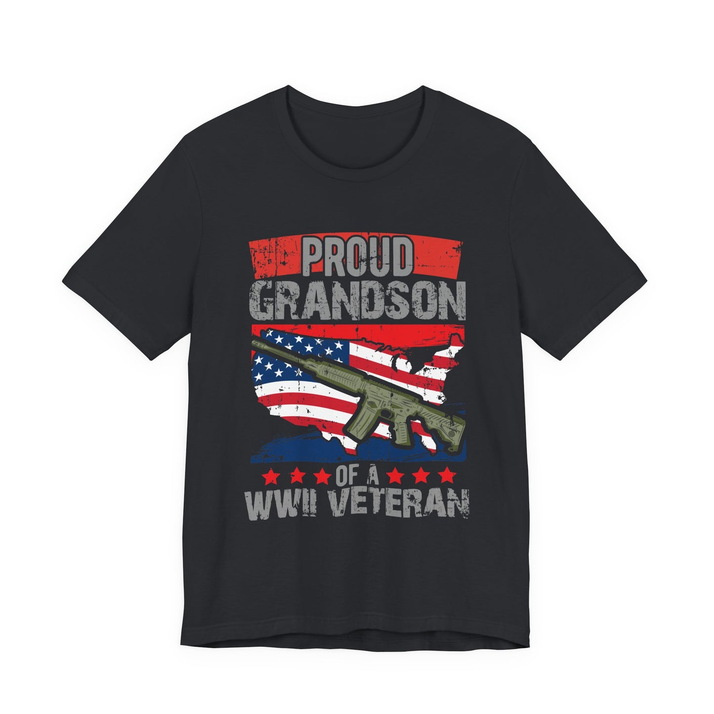 Proud Grandson of a WWII Veteran T-Shirt American Flag Rifle Graphic Unisex Cotton v16