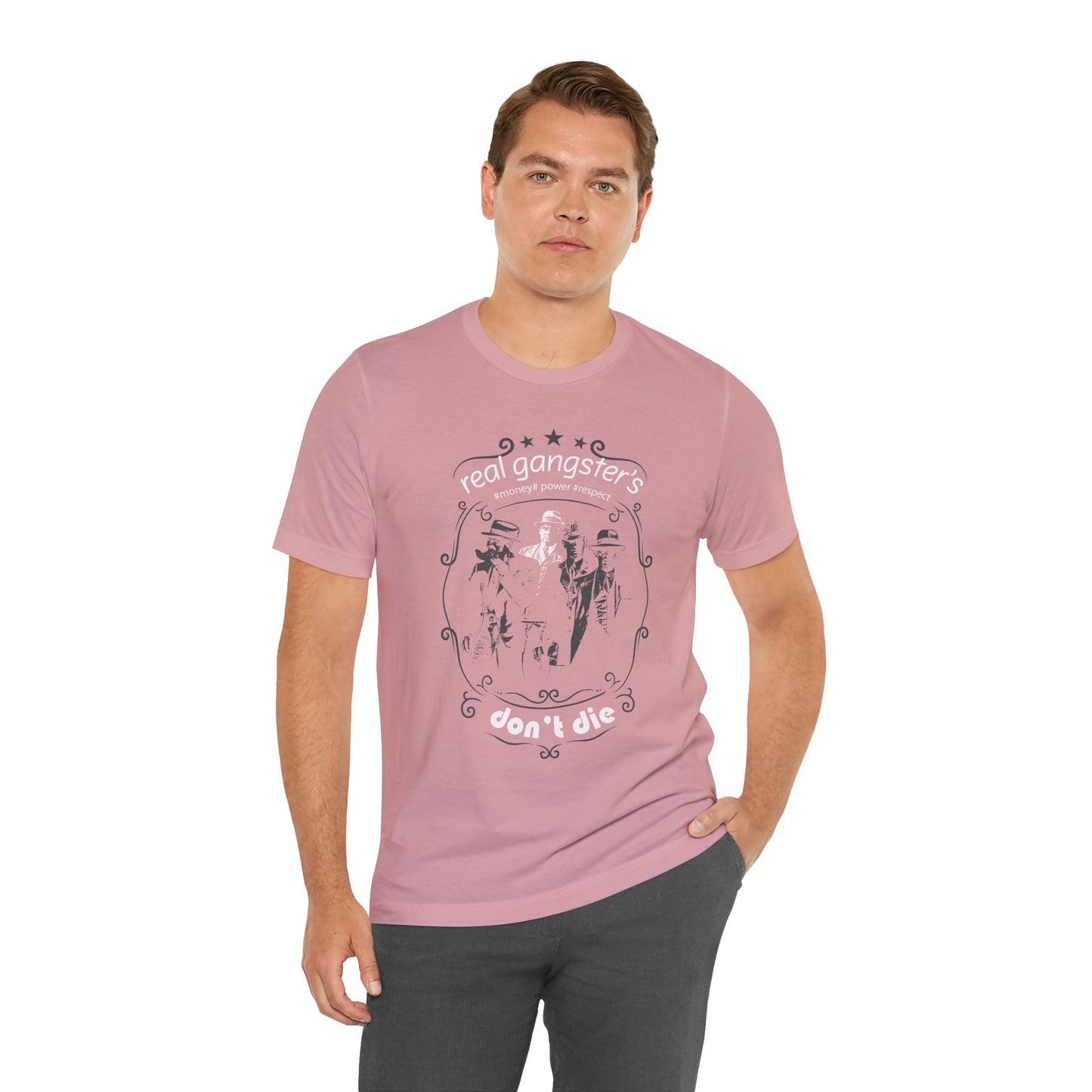 Real Gangsters Don't Die T-Shirt Vintage Outlaw Illustration Retro Biker Tee A-3