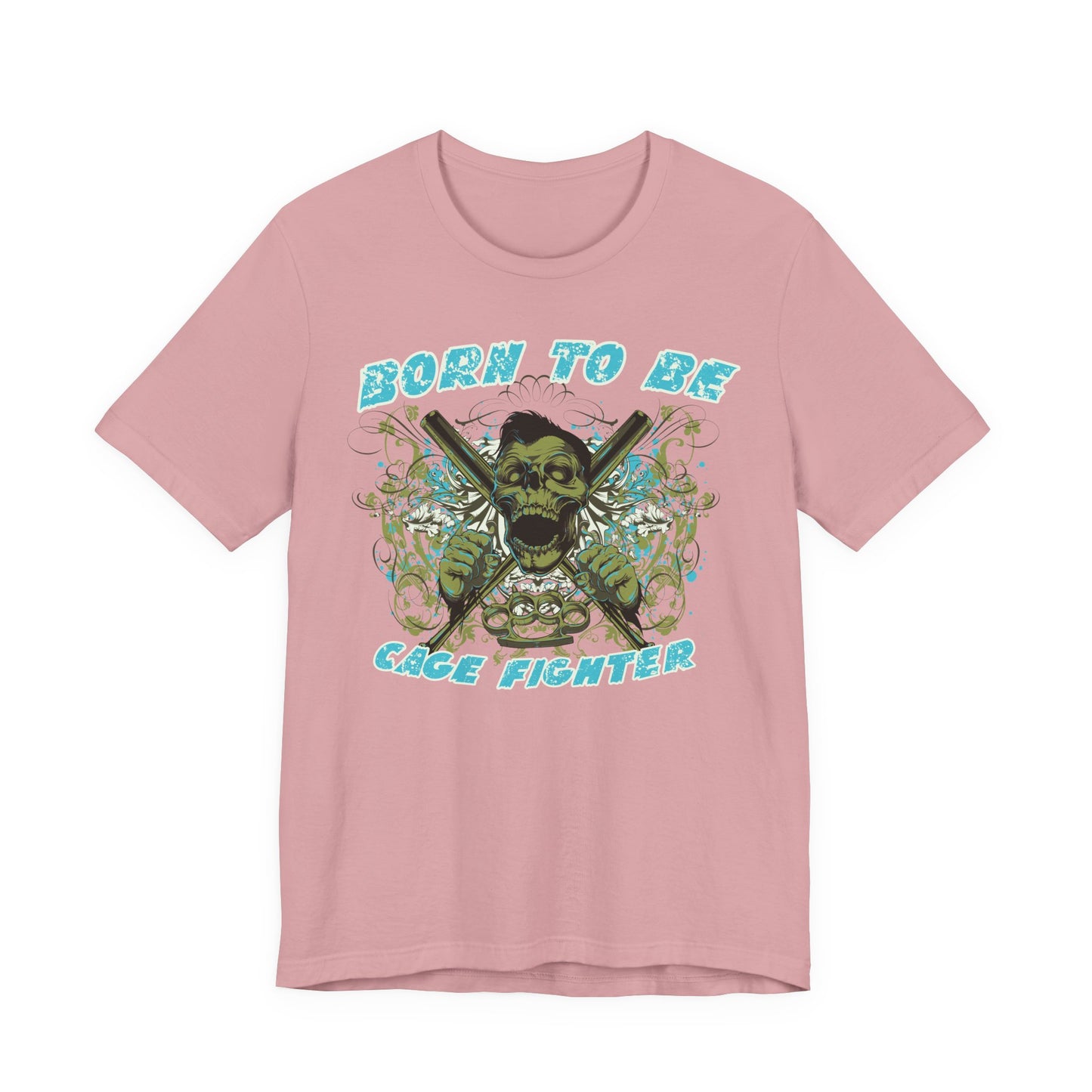 Born To Be Cage Fighter Tee Skull Crossed Knives Graphic T-Shirt