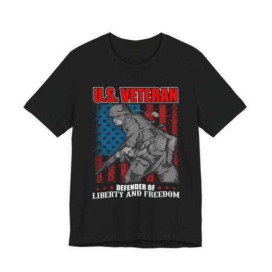 U.S. Veteran Soldier Illustration Tee Defender of Liberty and Freedom Unisex Cotton v31