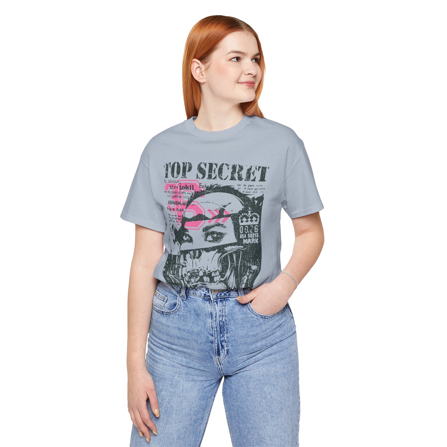 Top Secret Skull Face Tee Grunge Graphic T-Shirt Retro Collage A-6