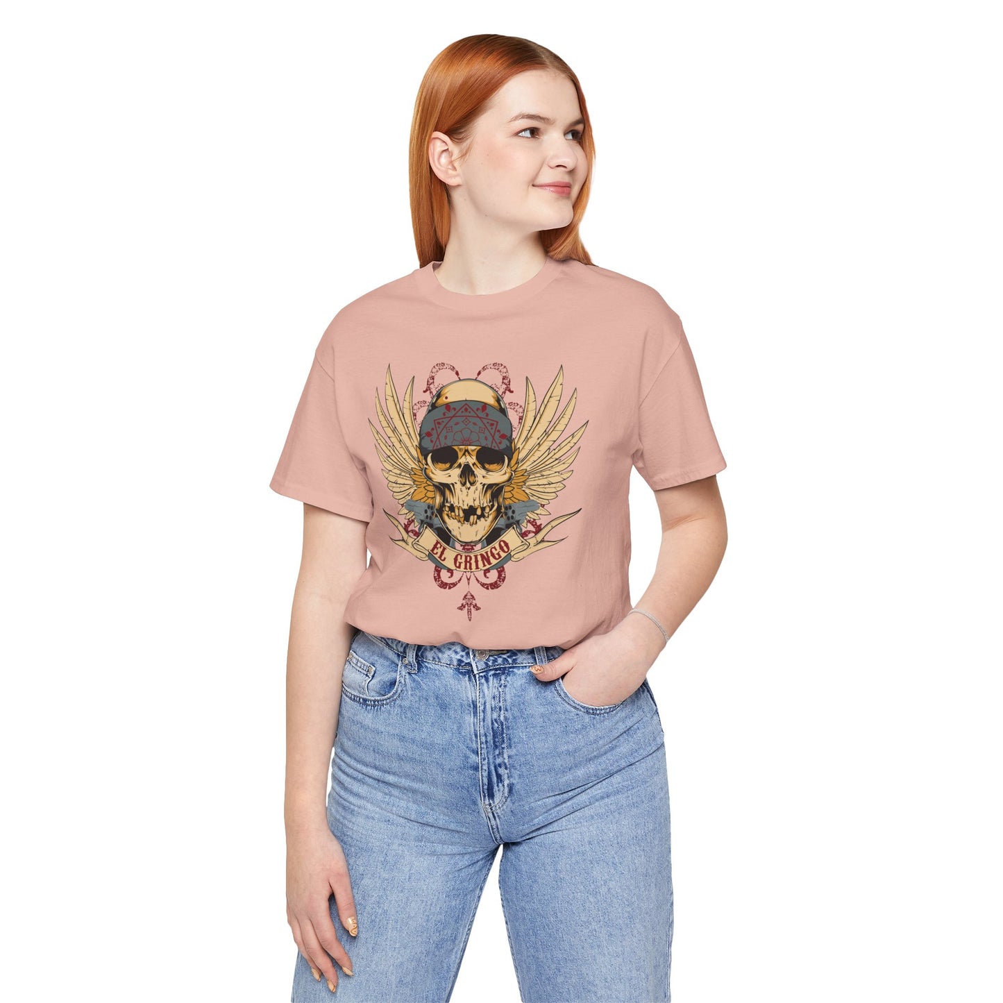 El Gringo Skull with Wings T-Shirt Vintage Tattoo Style Art-53
