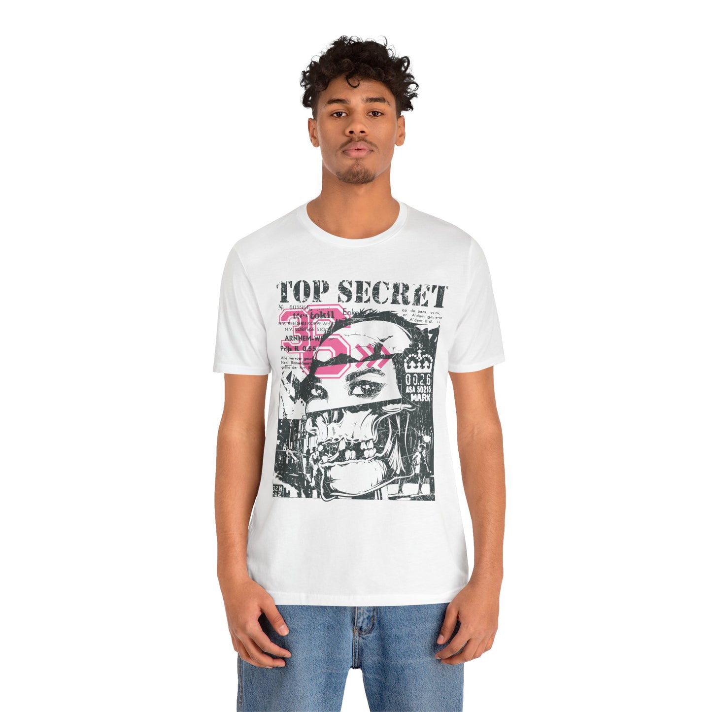 Top Secret Skull Face Tee Grunge Graphic T-Shirt Retro Collage A-6