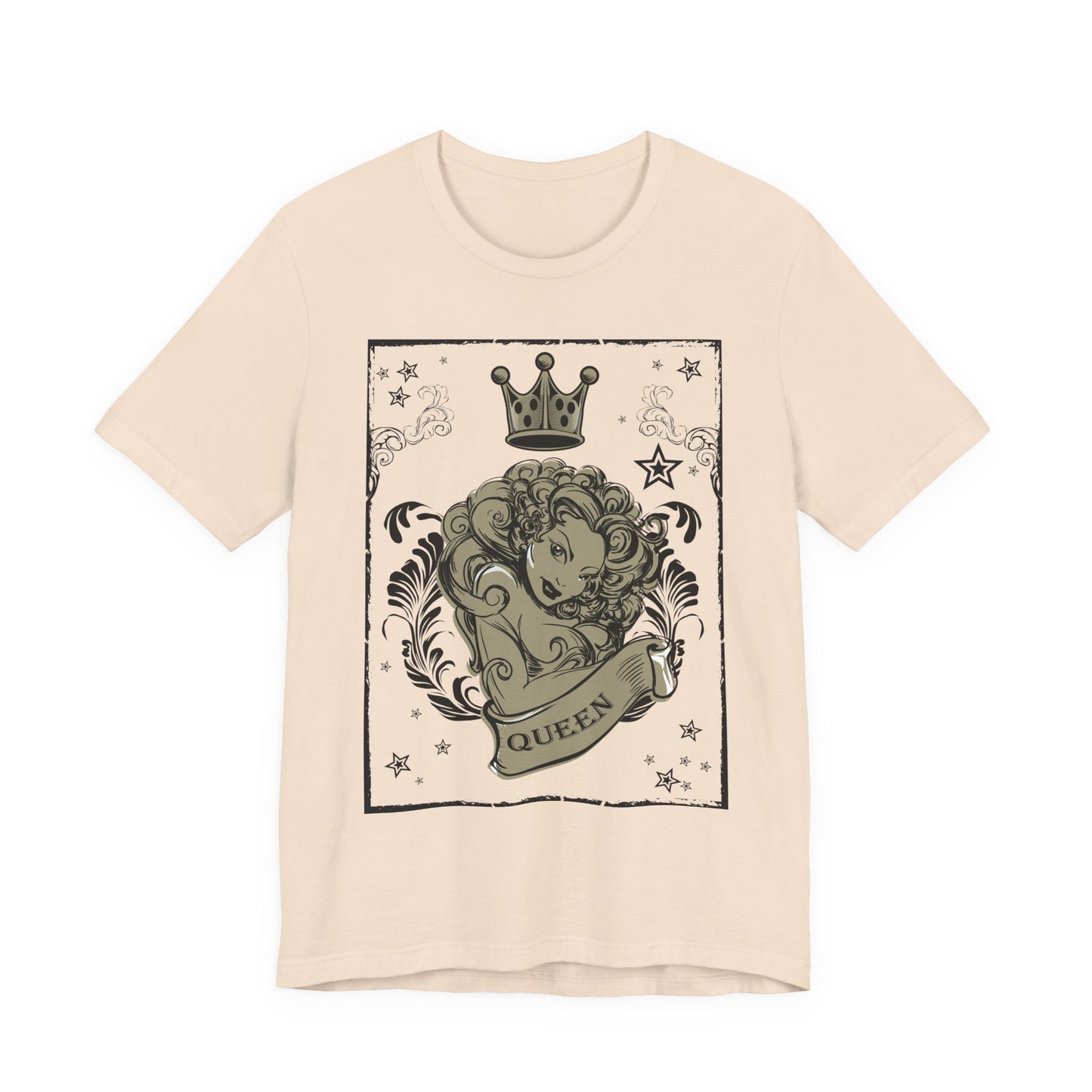 Crown Face Portrait Graphic Tee Vintage Floral Illustration Rock Band T-Shirt