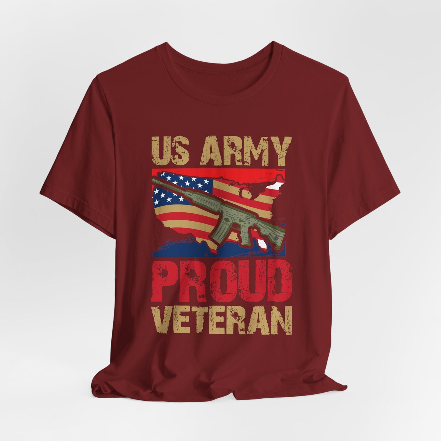 US Army Proud Veteran T-Shirt American Flag Rifle Military Unisex Cotton Tee v17