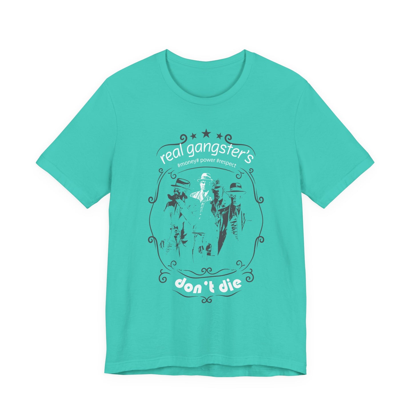 Real Gangsters Don't Die T-Shirt Vintage Outlaw Illustration Retro Biker Tee A-3