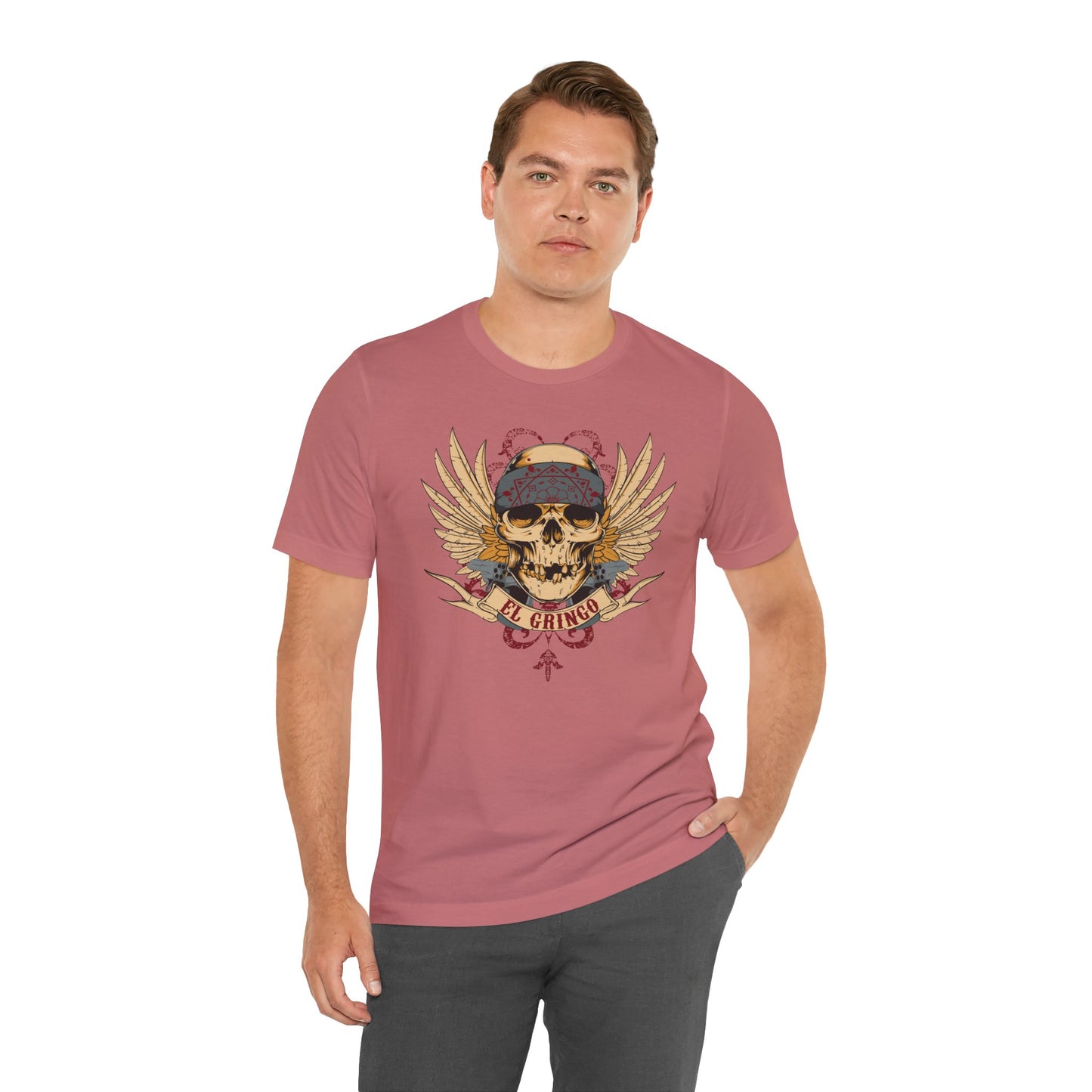 El Gringo Skull with Wings T-Shirt Vintage Tattoo Style Art-53