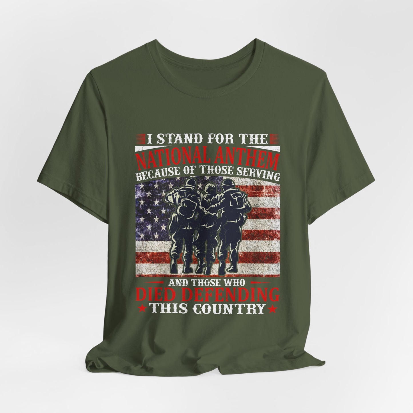I Stand For The National Anthem military tribute T-Shirt American flag soldiers Unisex Cotton v36
