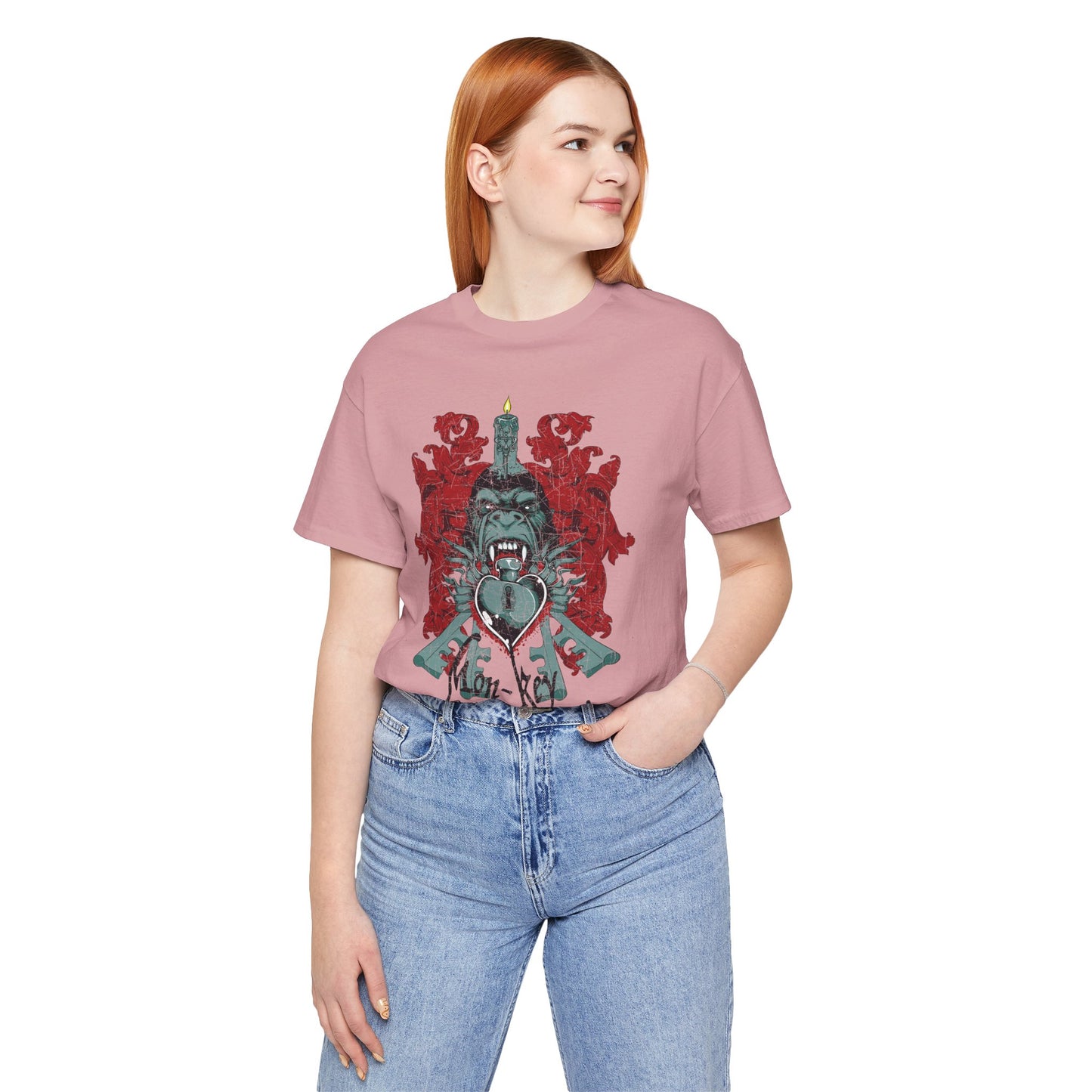 Gorilla Crest with Sword and Heart T-Shirt Heraldic Gothic Design Rock Band T-Shirt