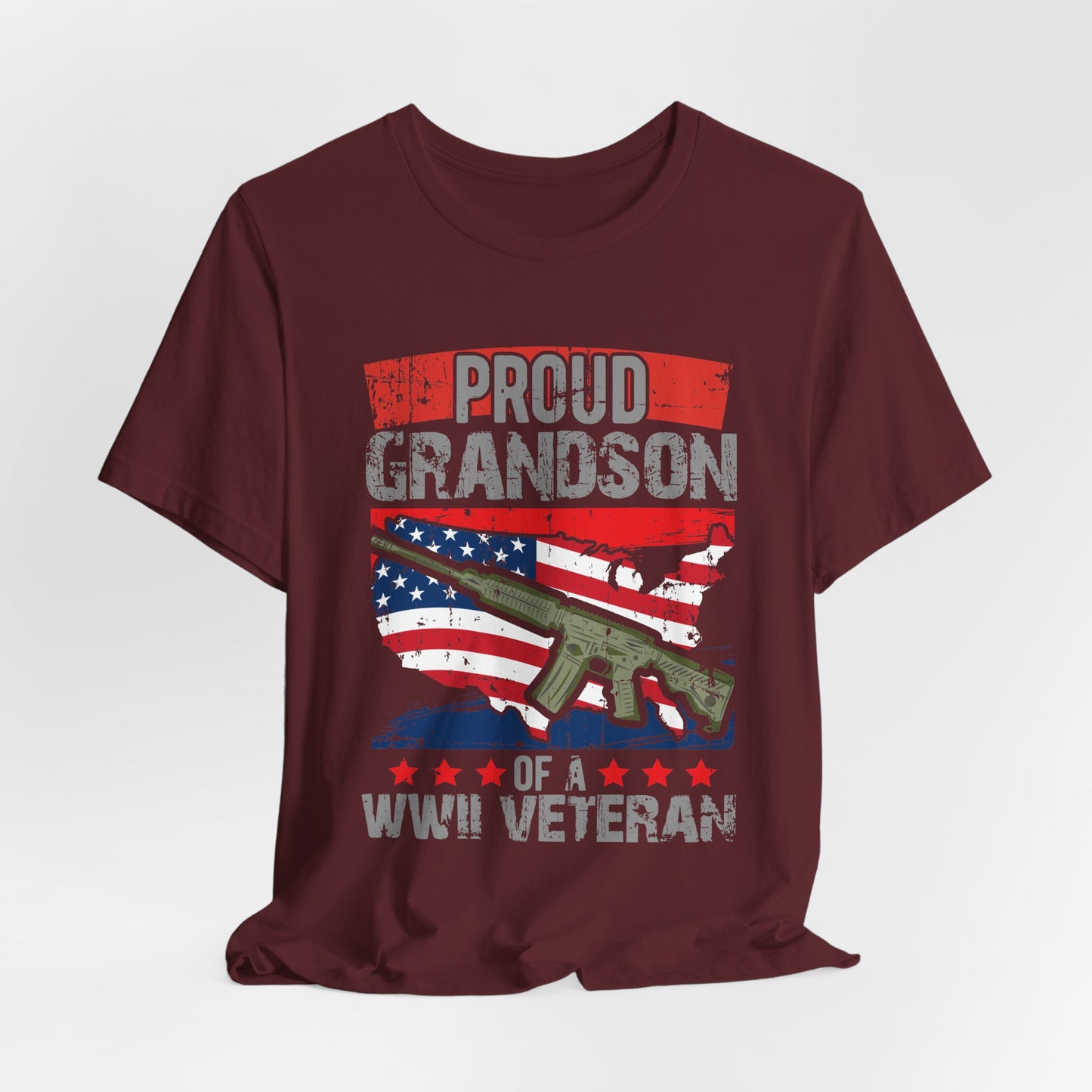 Proud Grandson of a WWII Veteran T-Shirt American Flag Rifle Graphic Unisex Cotton v16