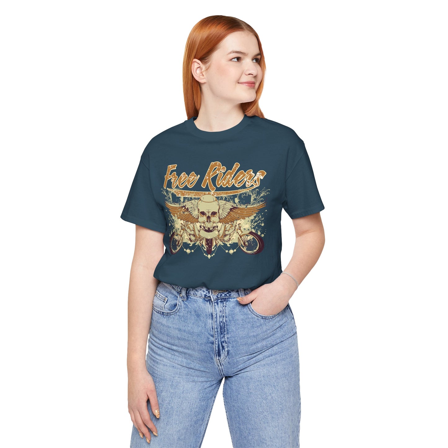 Free Riders Skull Motorcycle Tee Biker Graphic Art Design T-Shirt A-1