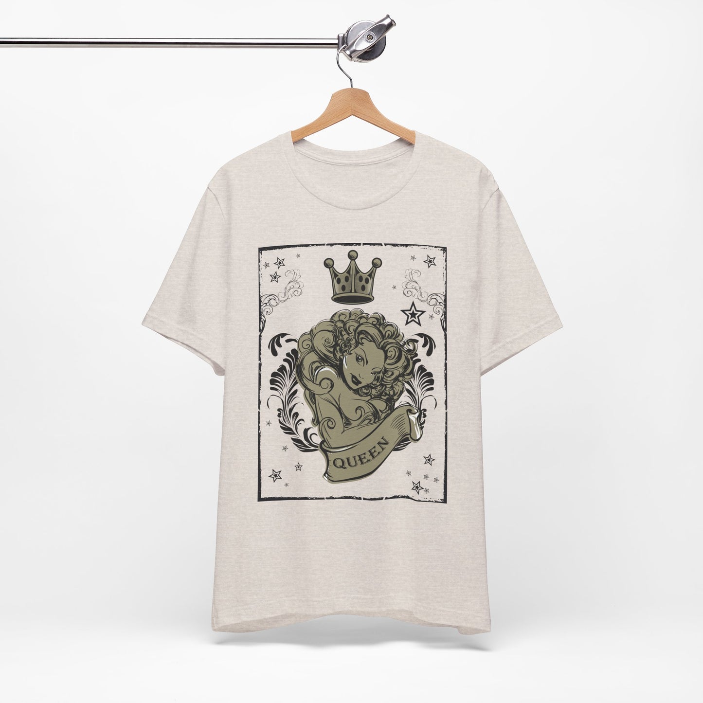 Crown Face Portrait Graphic Tee Vintage Floral Illustration Rock Band T-Shirt