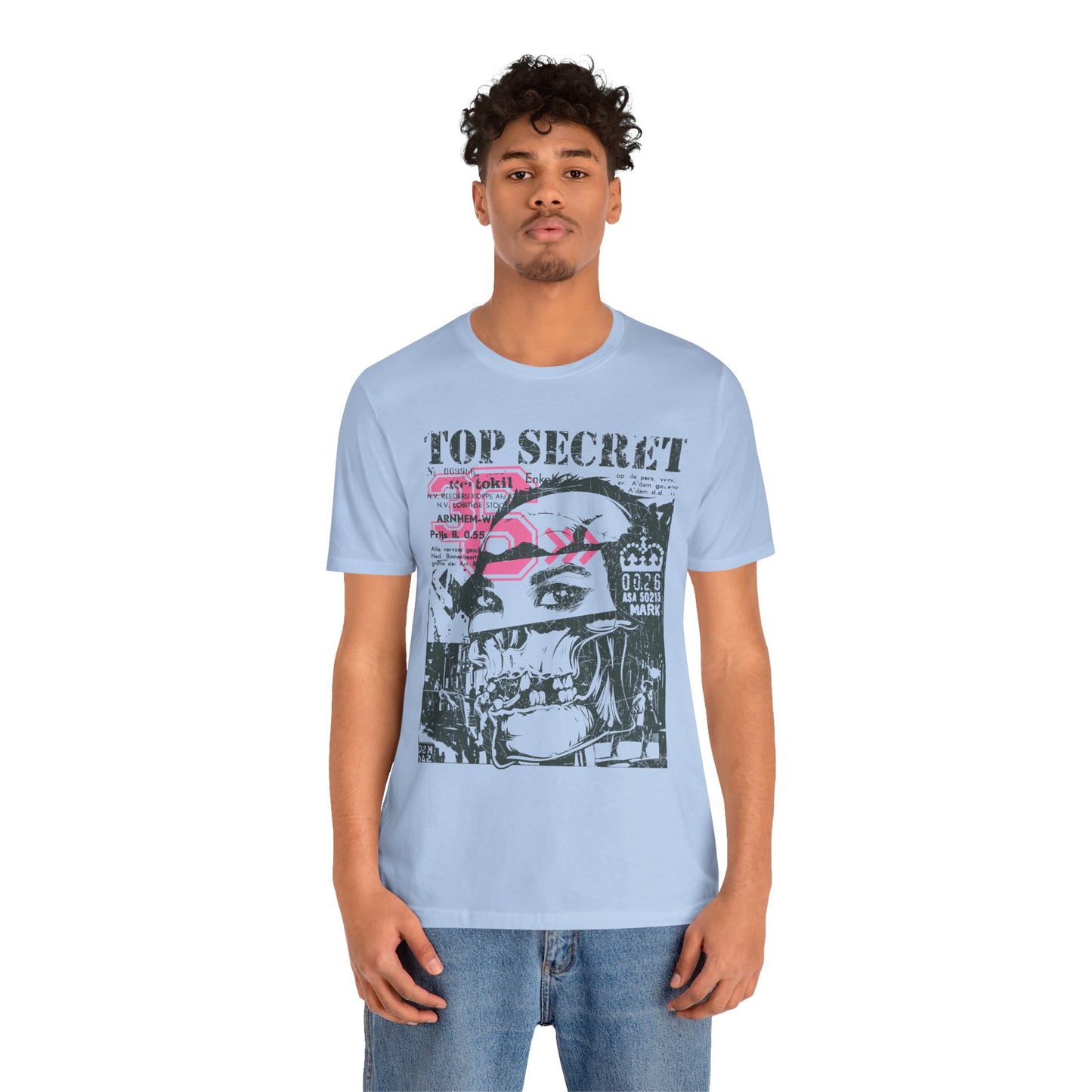 Top Secret Skull Face Tee Grunge Graphic T-Shirt Retro Collage A-6