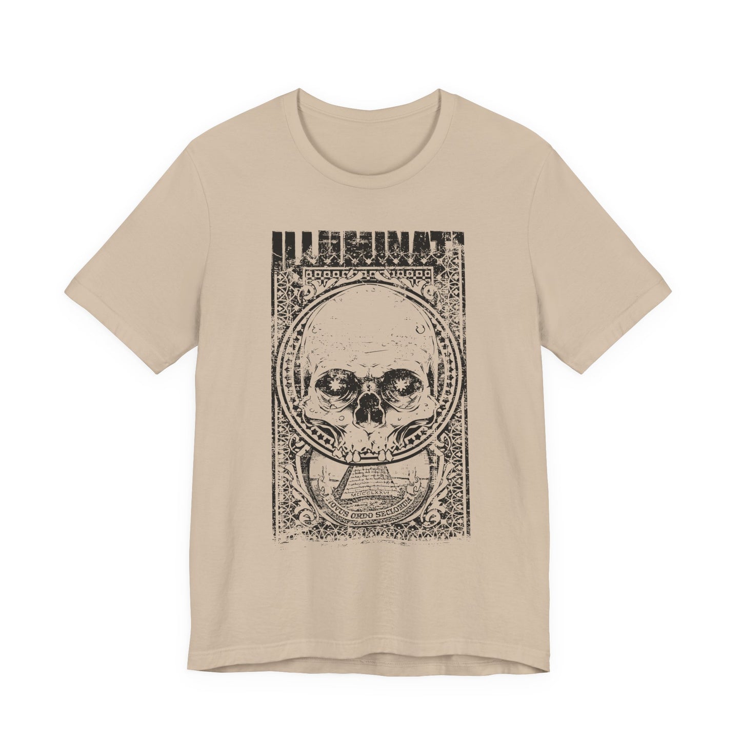 Skull Circle Graphic T-Shirt Vintage Etching Illustration Art Design Tee A-9