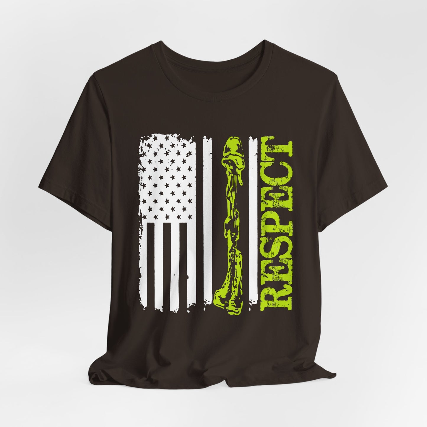 Respect Flag Rifle T-Shirt American Flag, Rifle Silhouette Military Tribute Unisex Cotton v57