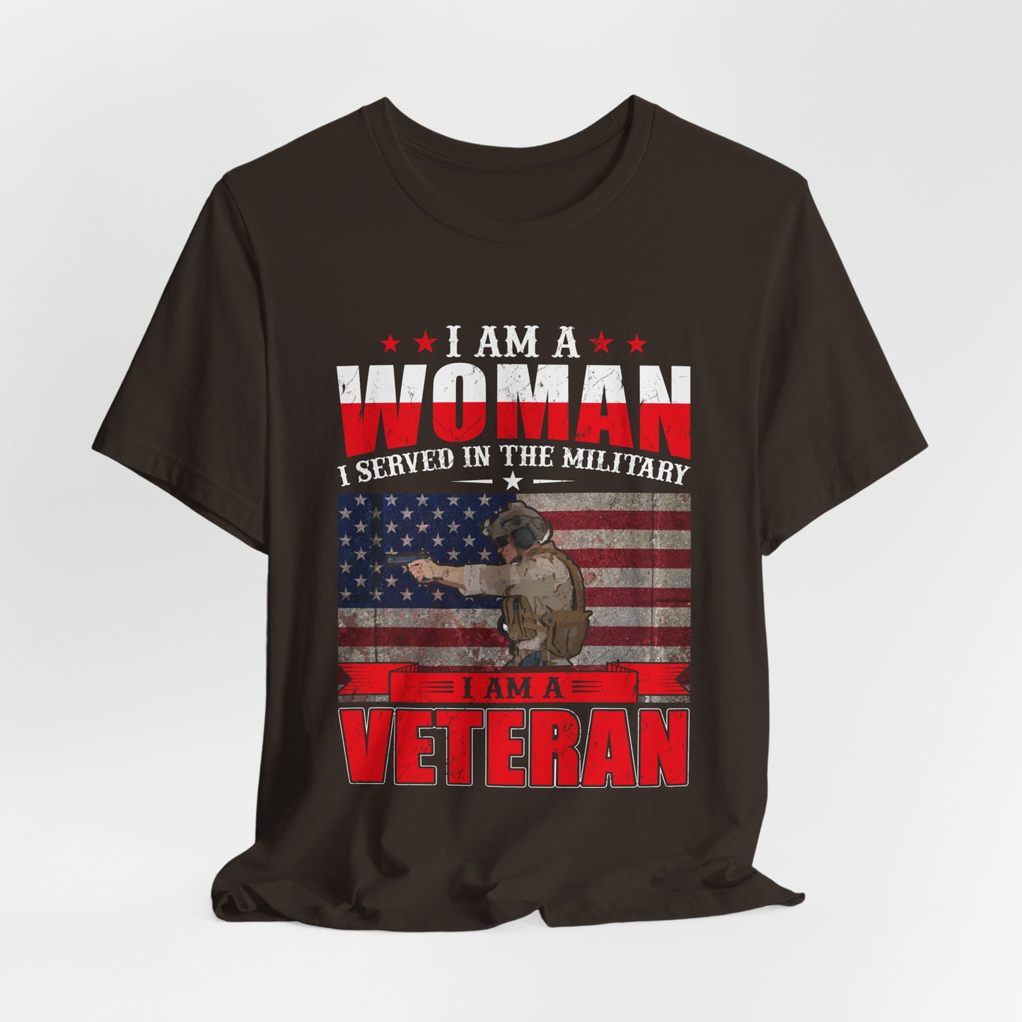 I Am A Woman I Served In The Military Veteran T-Shirt American Flag Unisex Cotton v27