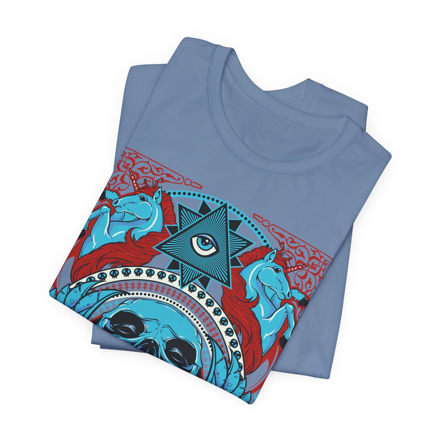 All-Seeing Skull Illustration Tee Winged Skull Third Eye Roses T-Shirt