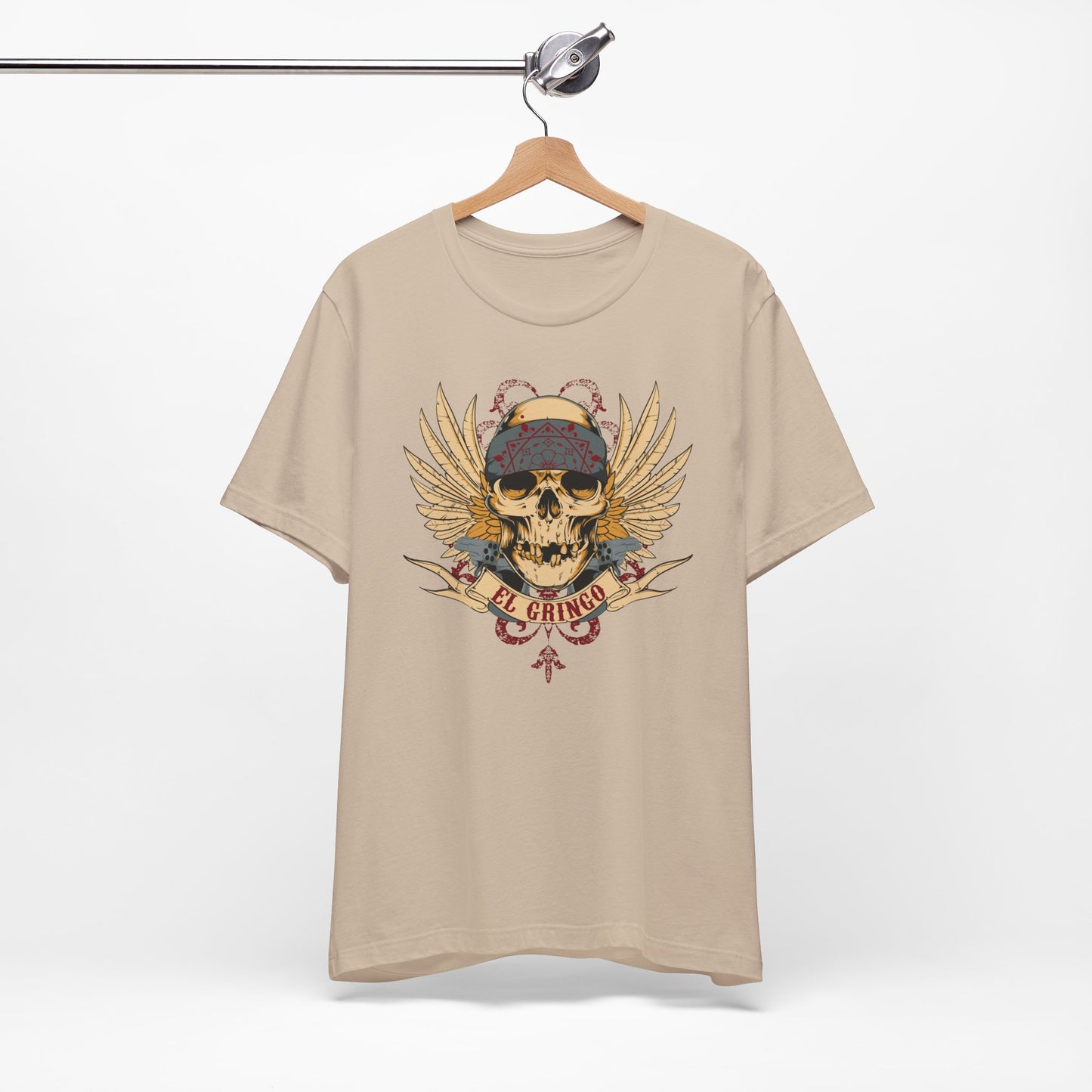 El Gringo Skull with Wings T-Shirt Vintage Tattoo Style Art-53