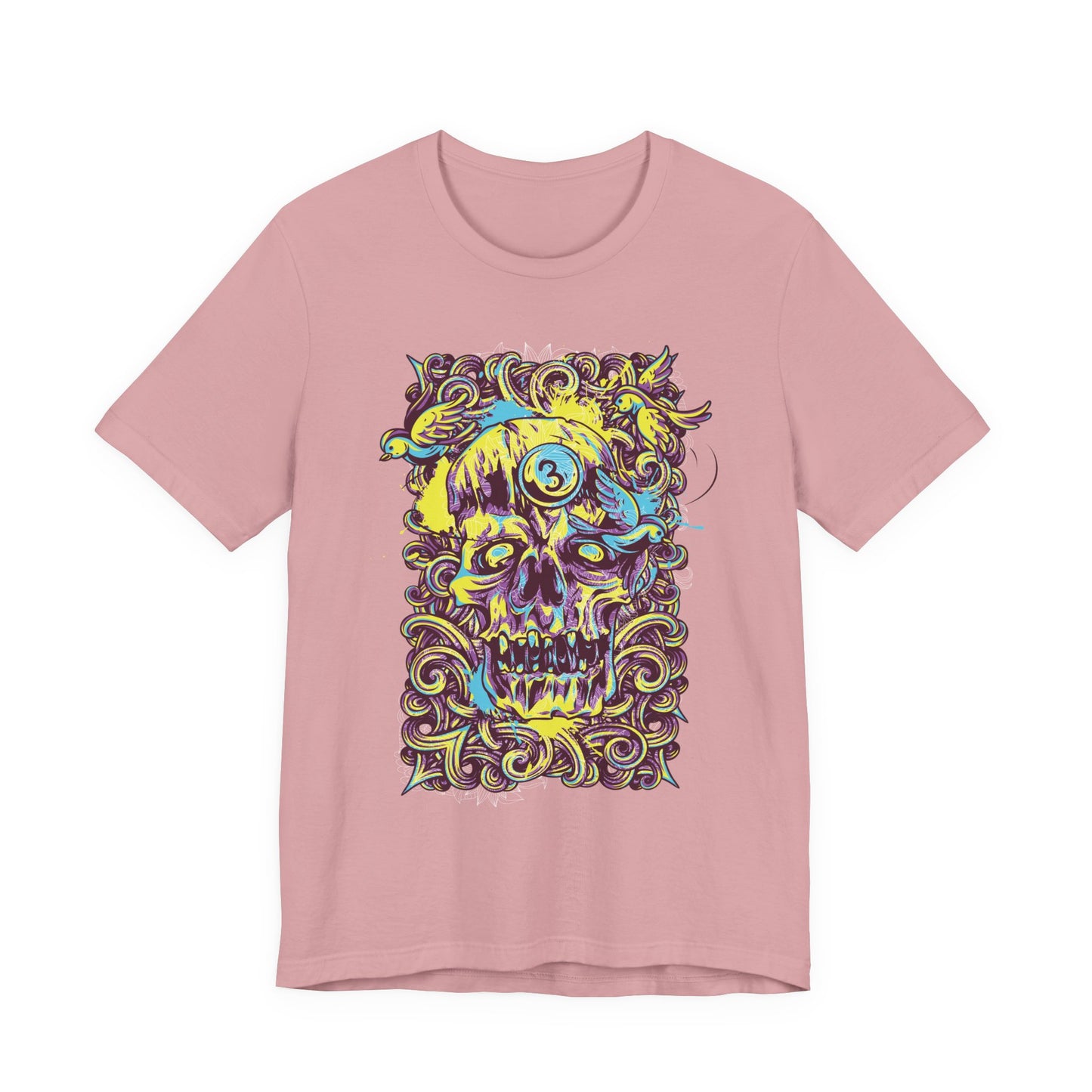 Colorful Skull Illustration Graphic Unisex Cotton T-Shirt r41