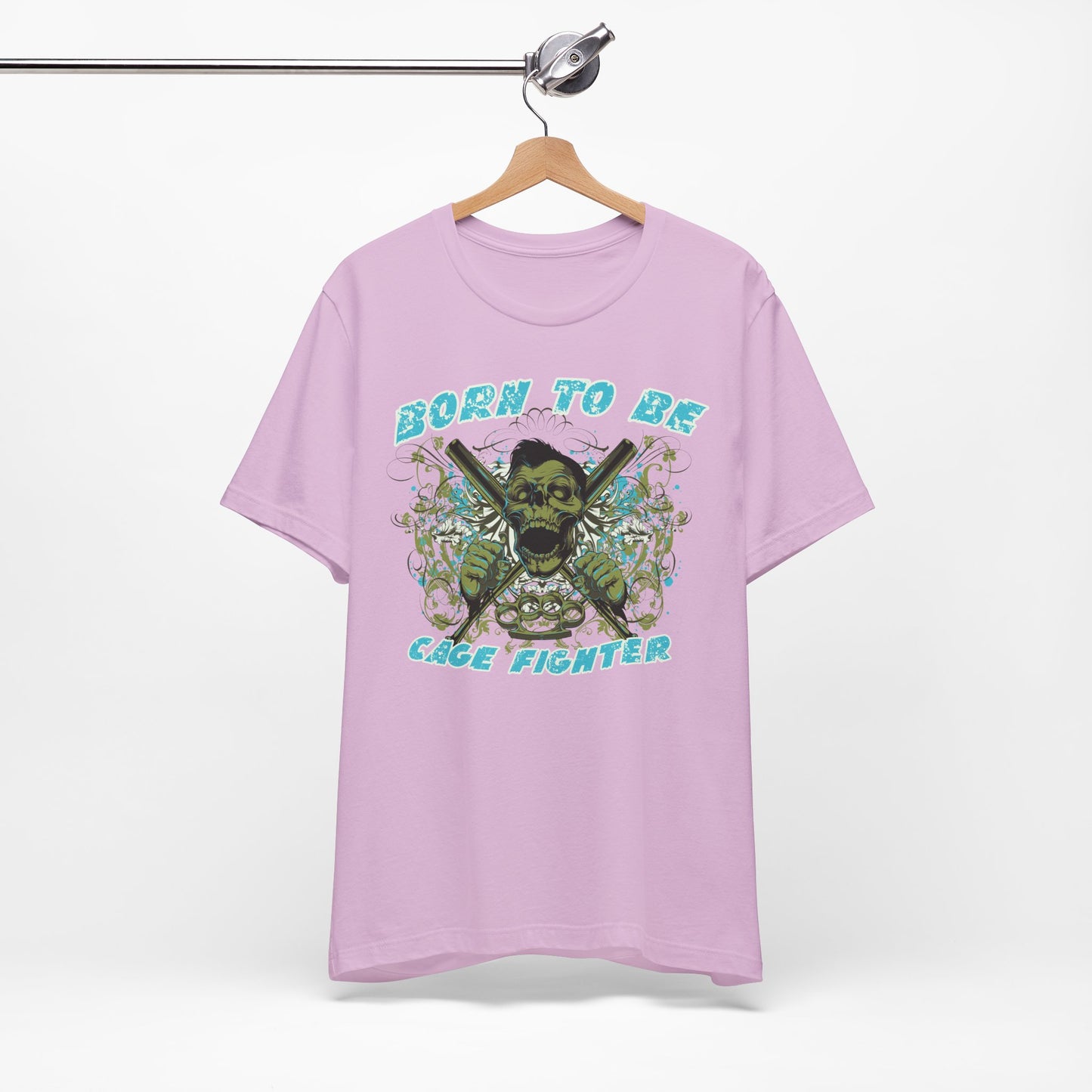 Born To Be Cage Fighter Tee Skull Crossed Knives Graphic T-Shirt