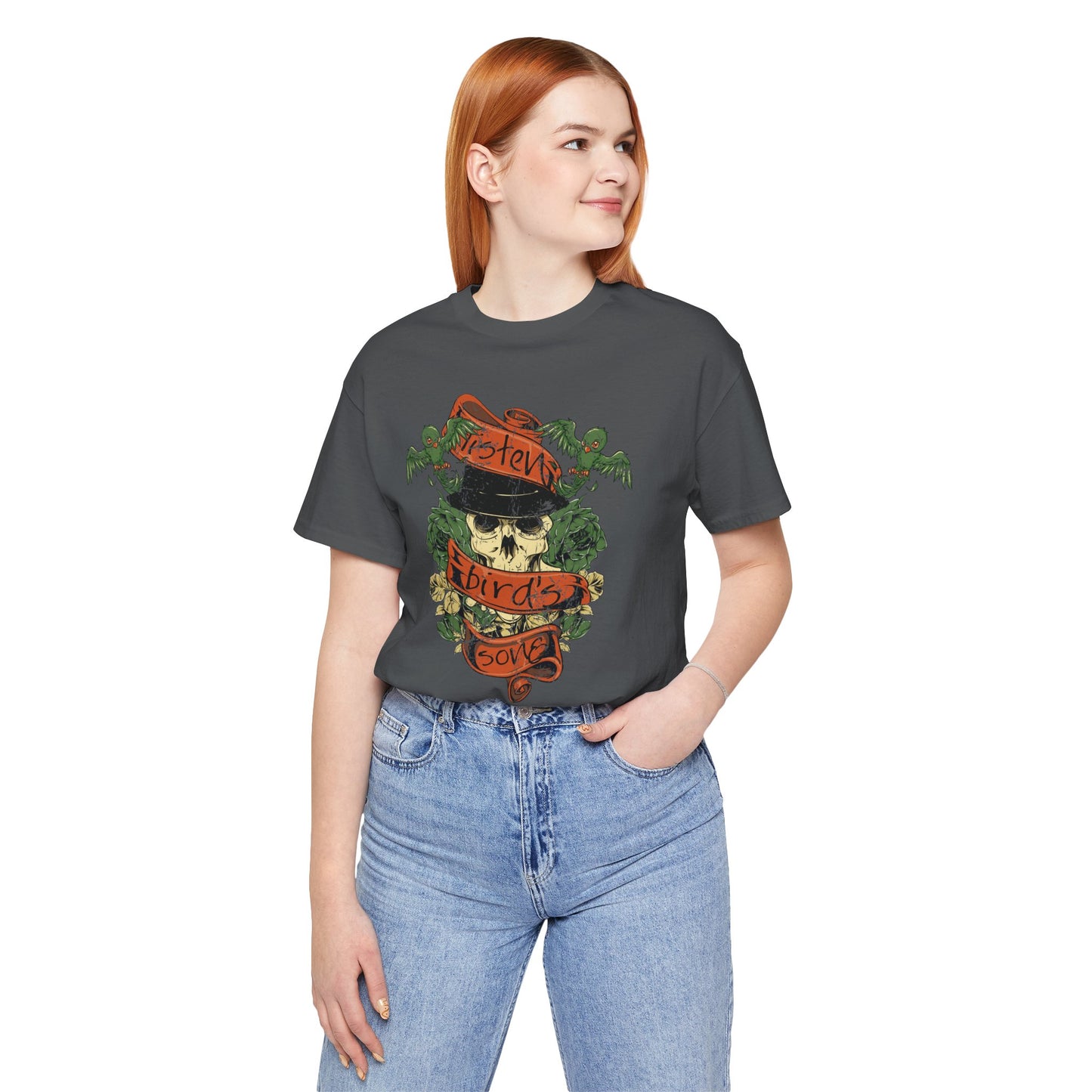 Skull Floral Tattoo Style Graphic Design Unisex Cotton T-Shirt Art-38