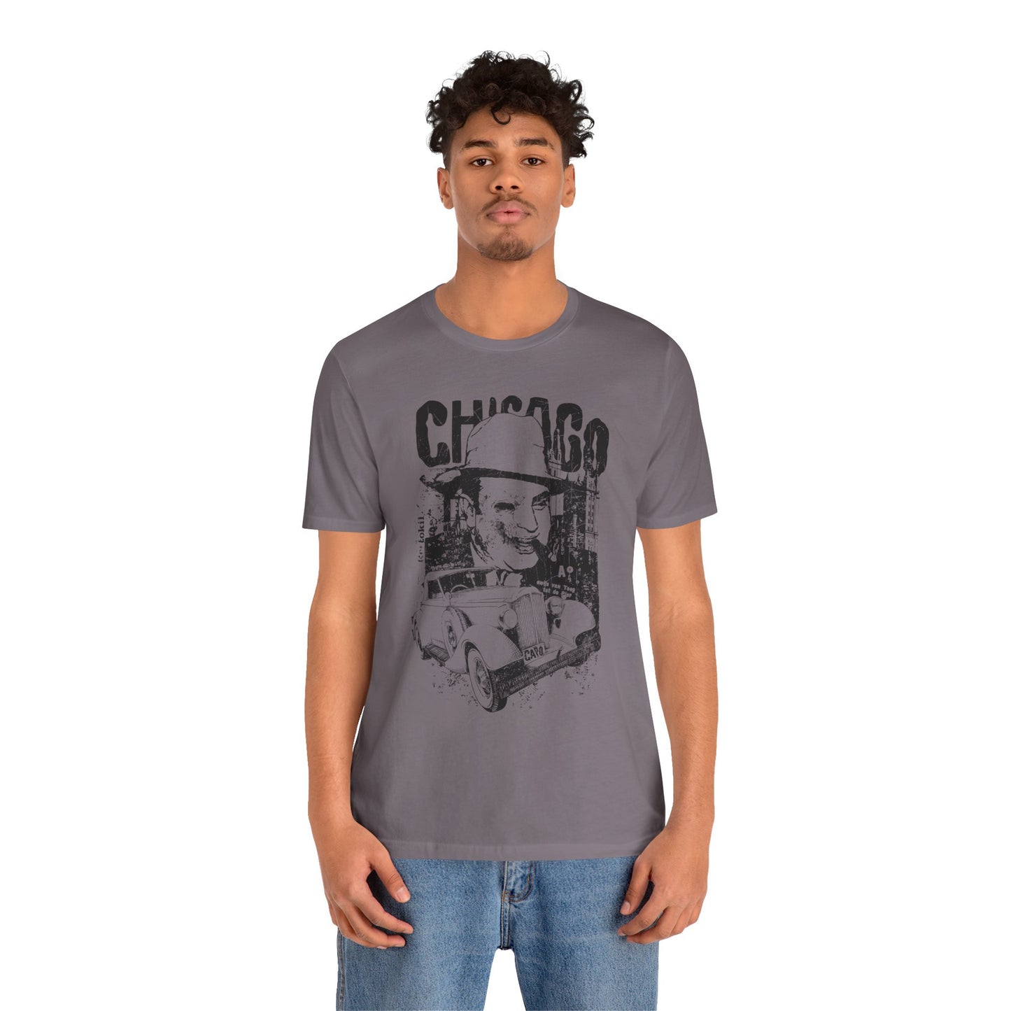 Chicago Retro Mobster Illustration Tee Vintage Car Cityscape Art Design T-Shirt A-8