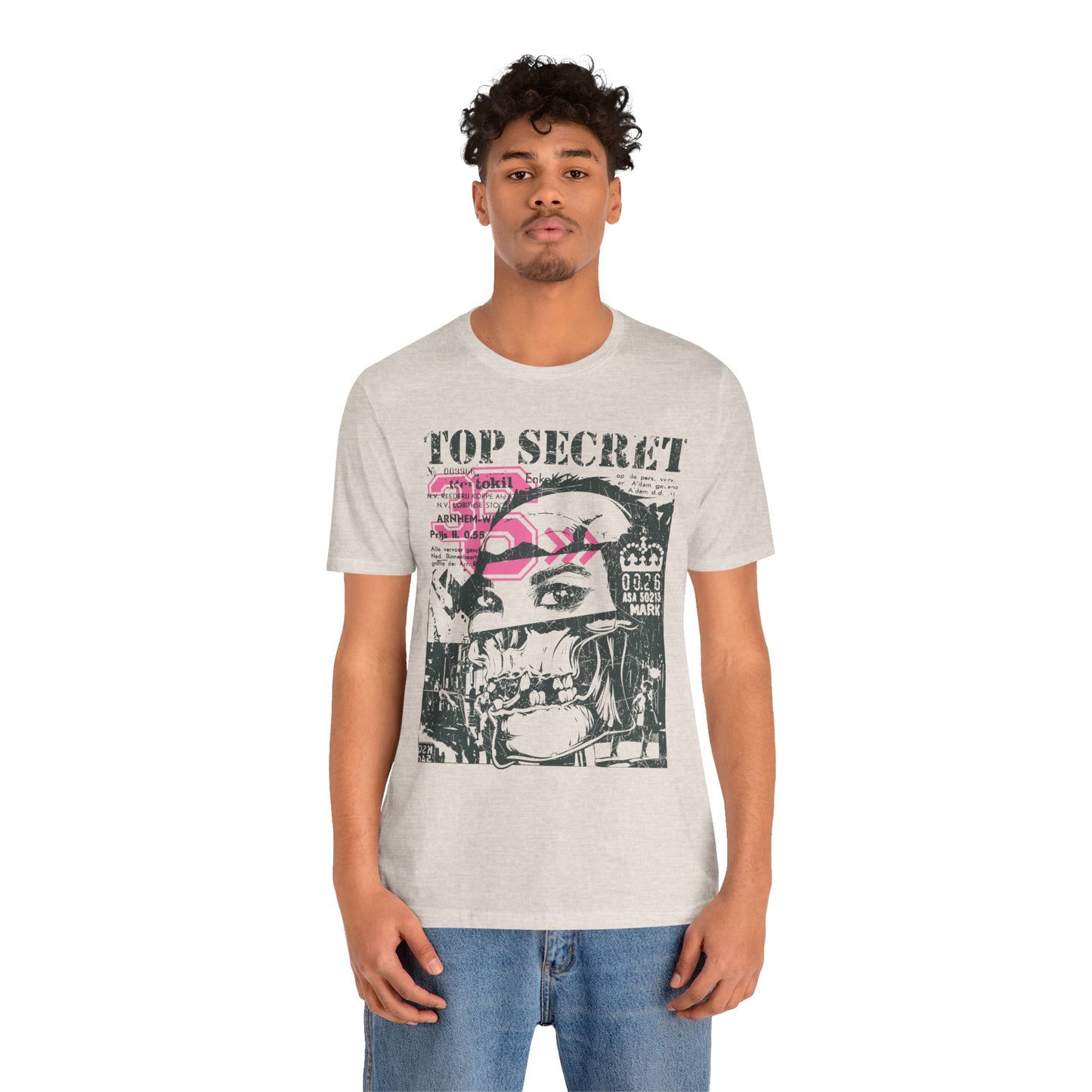 Top Secret Skull Face Tee Grunge Graphic T-Shirt Retro Collage A-6