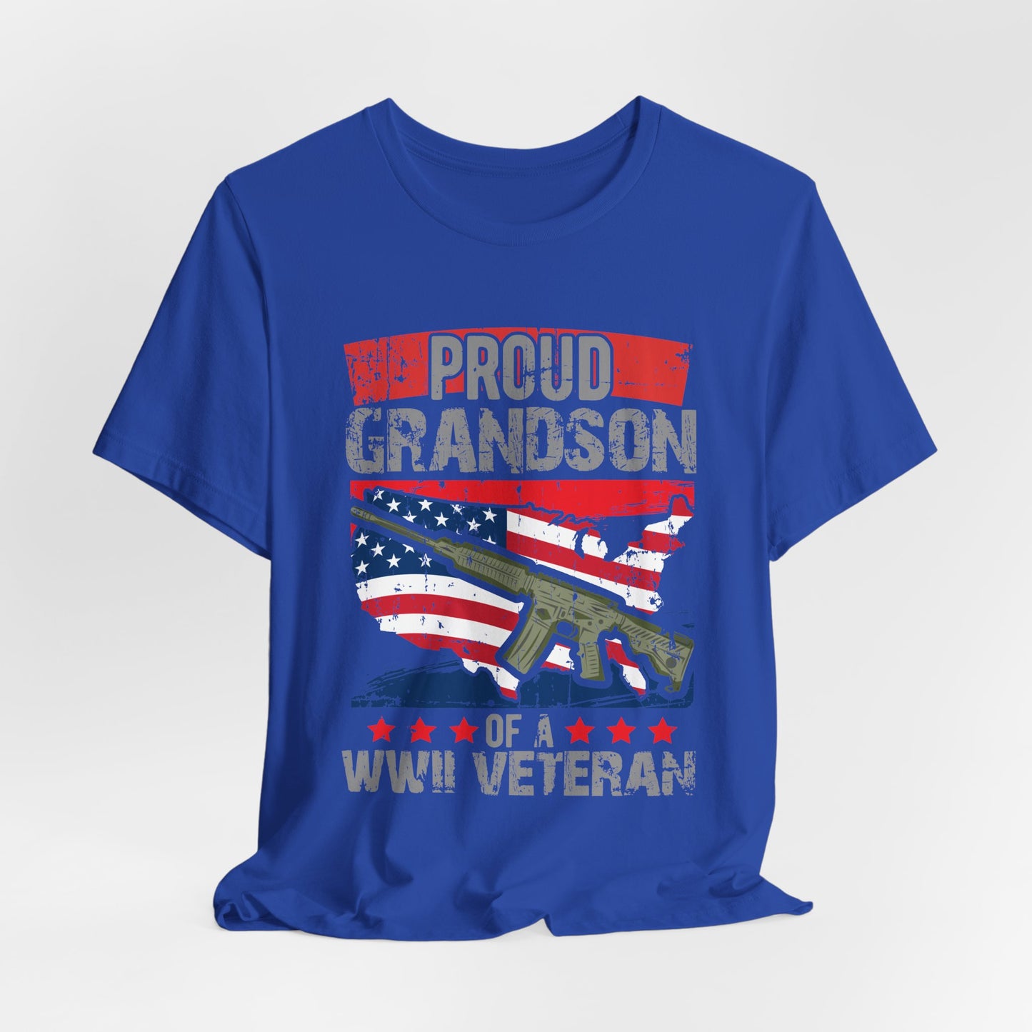 Proud Grandson of a WWII Veteran T-Shirt American Flag Rifle Graphic Unisex Cotton v16