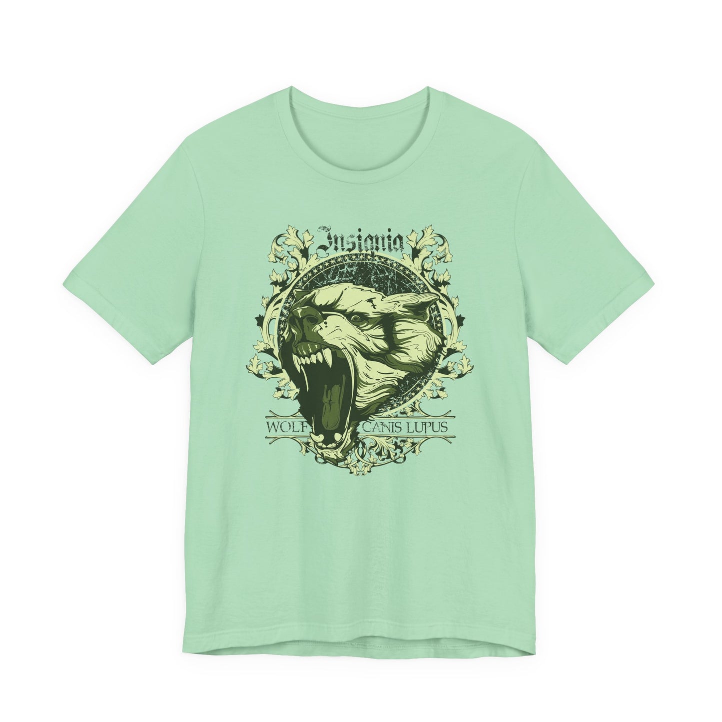 Howling Wolf Skull Tee Gothic Vintage Crest, Green Graphic Shirt Art-54