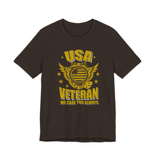 USA Veteran T-Shirt Military Emblem Winged Badge Stars Unisex Cotton v59