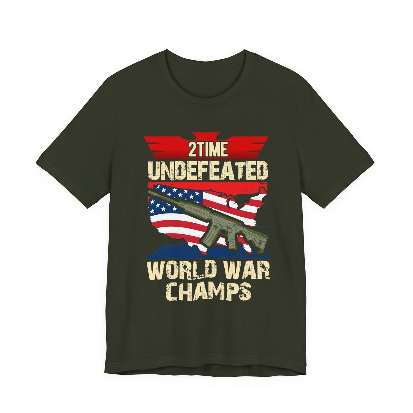 2Time Undefeated World War Champs T-Shirt American Flag Rifle Design Unisex Cotton v15
