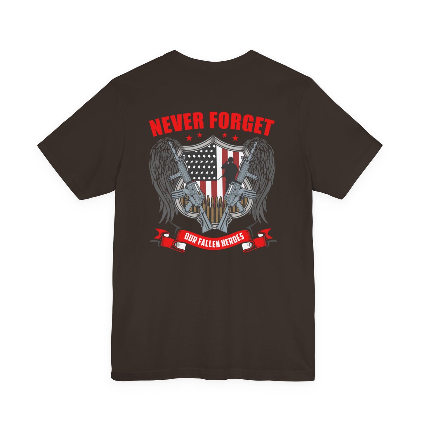 Never Forget Our Fallen Heroes T-Shirt American Flag Shield Eagles Unisex Cotton v39