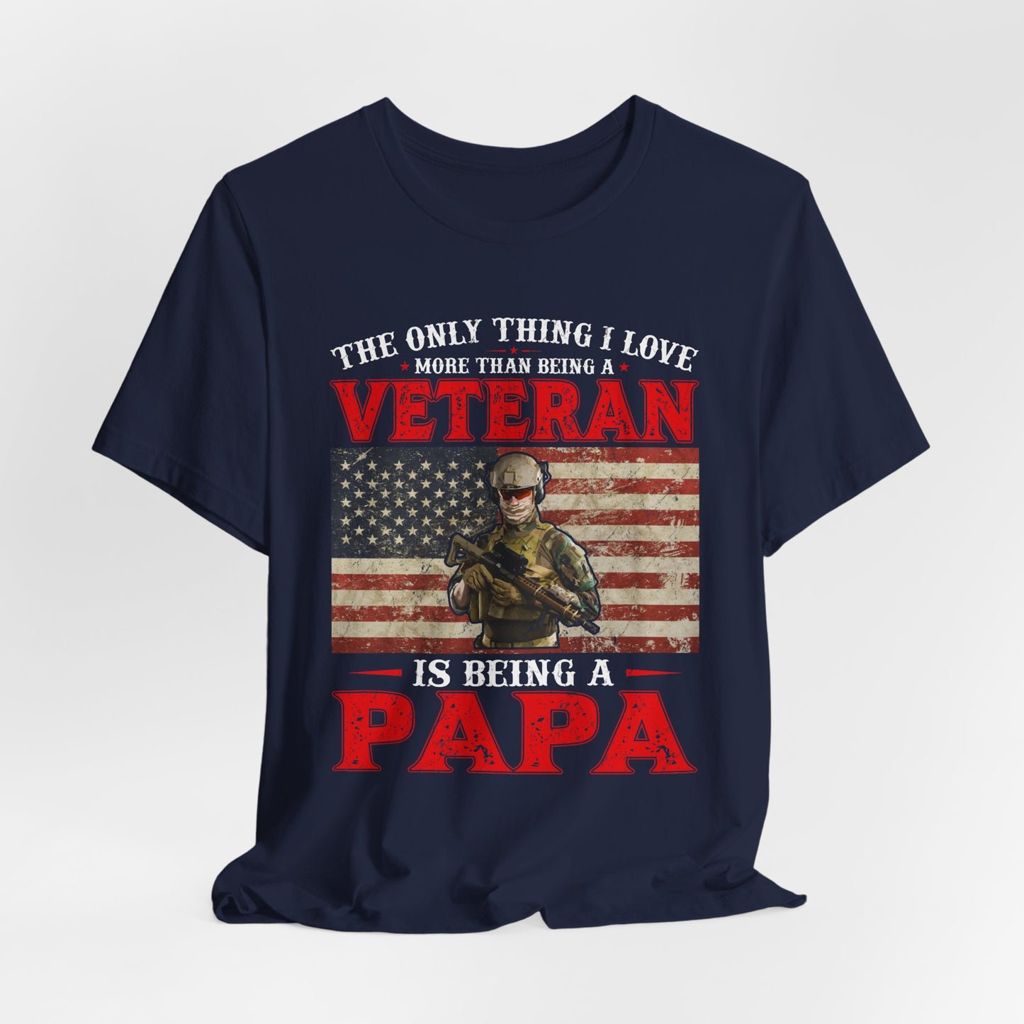 Veteran with American Flag Papa T-Shirt Military Grandpa Unisex Cotton Tee v30