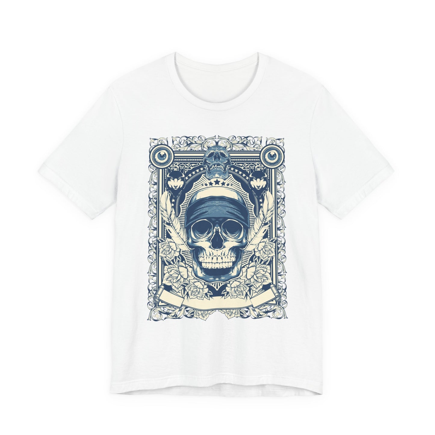 Skull Crown Graphic Tee Vintage Ornate Skull Illustration Rock Band T-Shirt