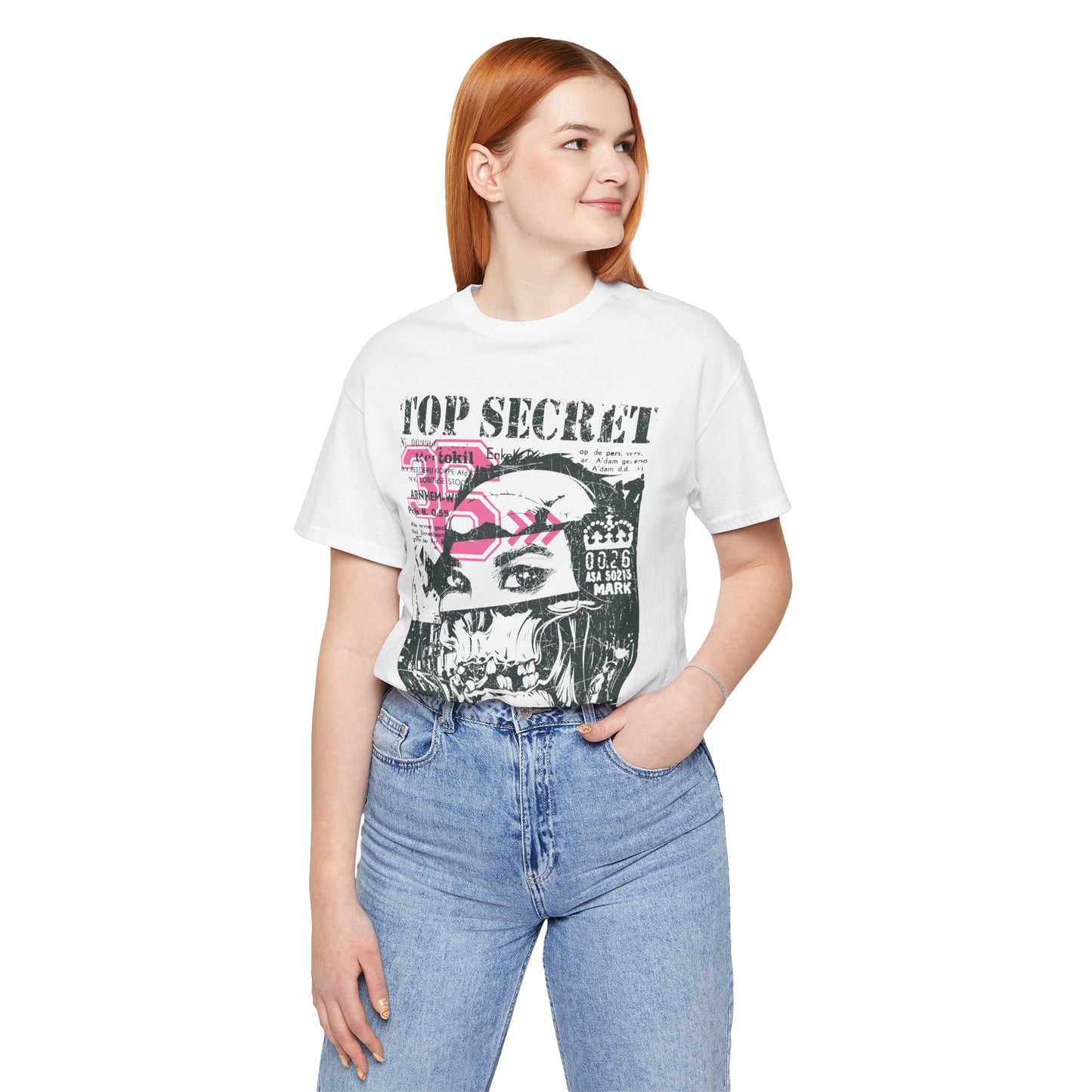 Top Secret Skull Face Tee Grunge Graphic T-Shirt Retro Collage A-6