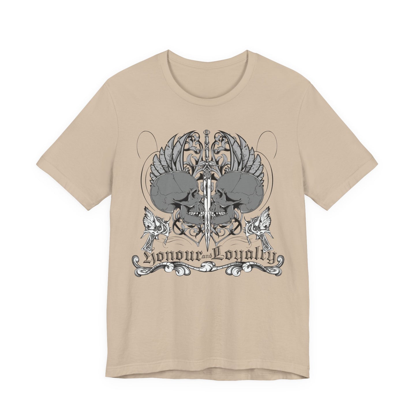Honor Loyalty crest tee Gothic heraldry skulls wings emblem Art-48