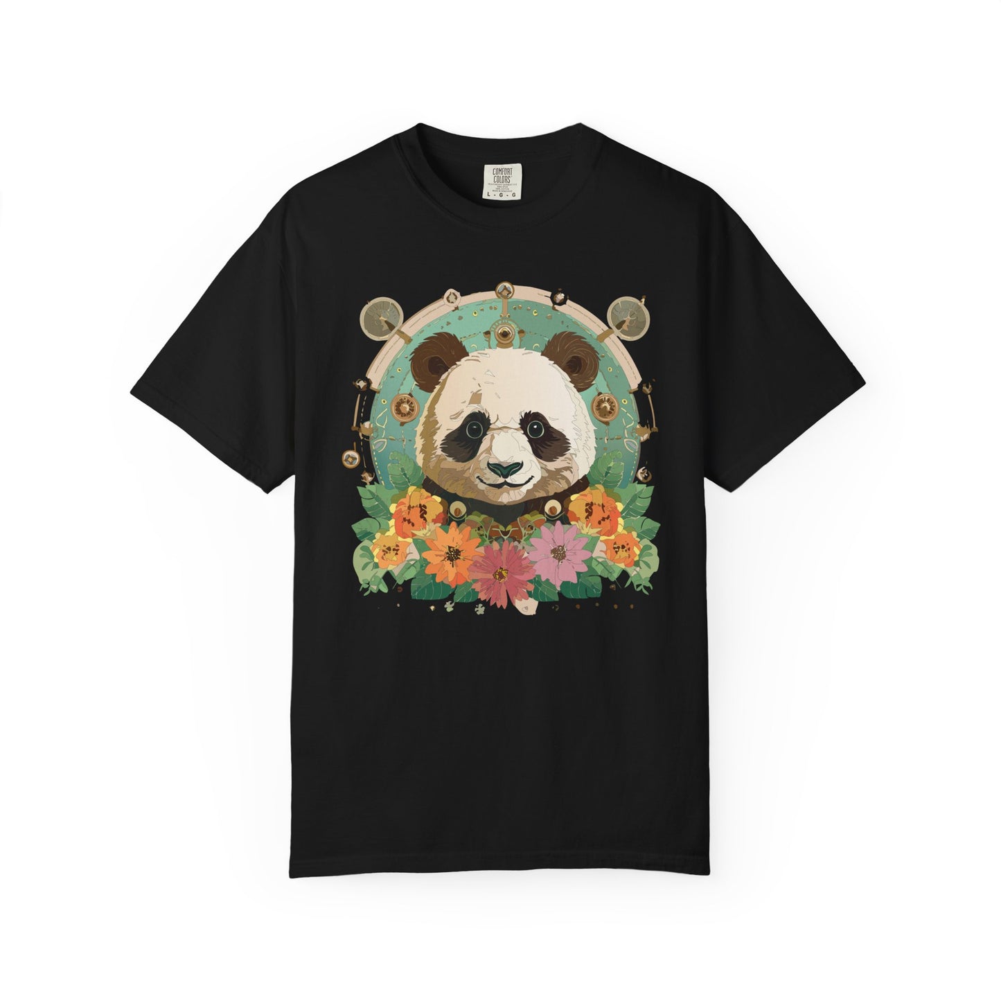 Panda Portrait T-Shirt Unisex Cotton Floral Chinese Graphic Circle Animal Art Tee p3