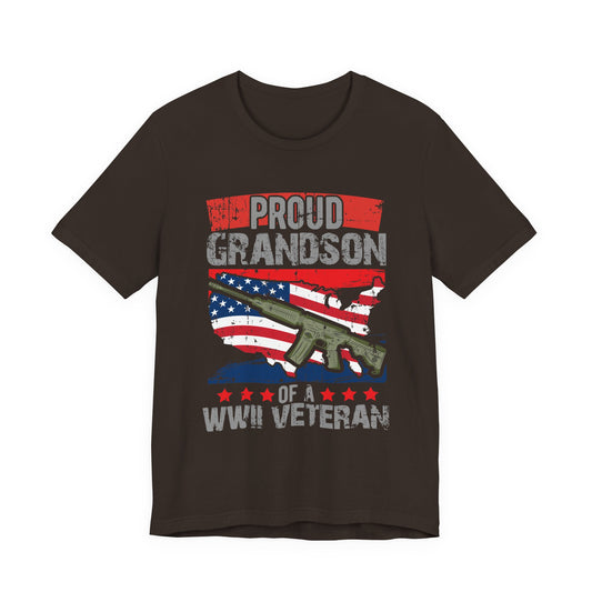 Proud Grandson of a WWII Veteran T-Shirt American Flag Rifle Graphic Unisex Cotton v16