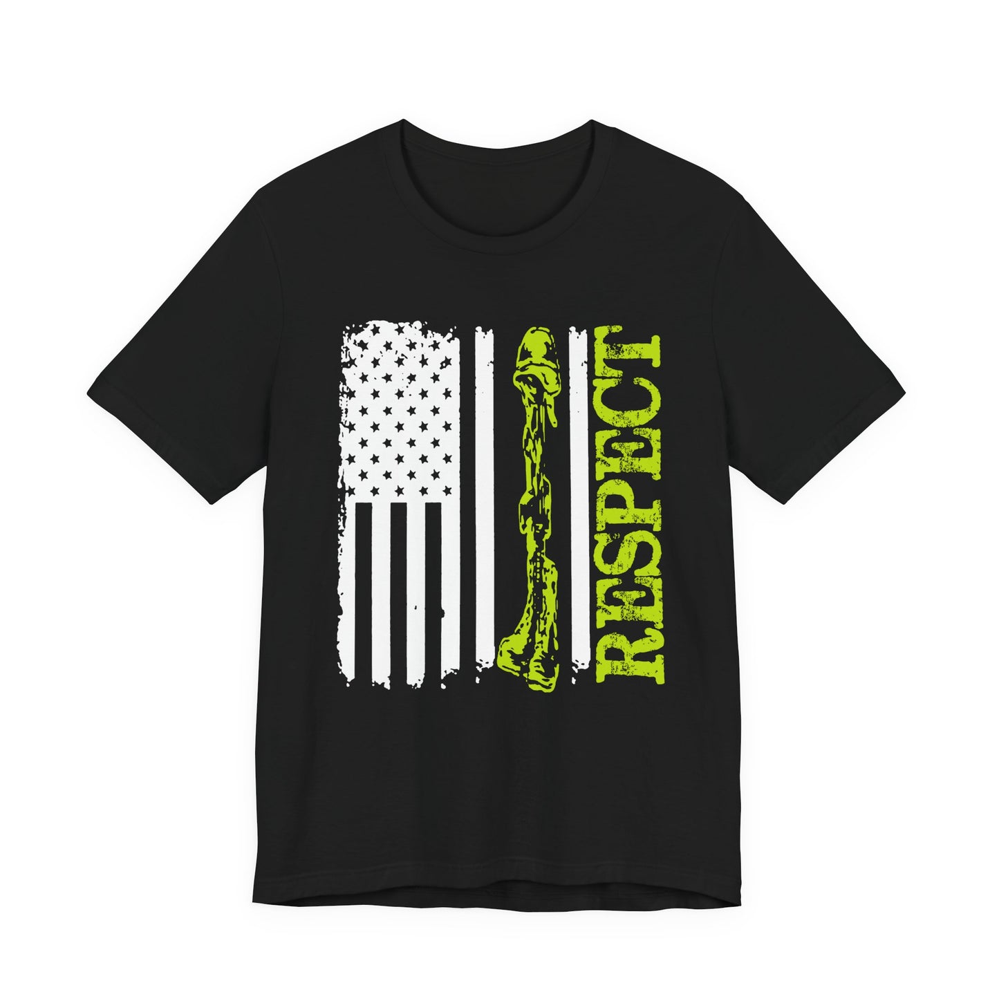 Respect Flag Rifle T-Shirt American Flag, Rifle Silhouette Military Tribute Unisex Cotton v57