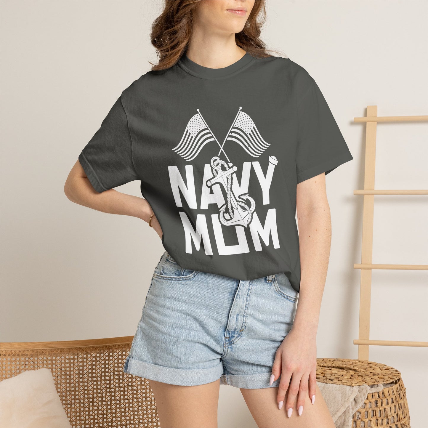 Navy Mom T-shirt Mother's Day Mama Tee Unisex Comfort Colors Garment-Dyed Cotton h20