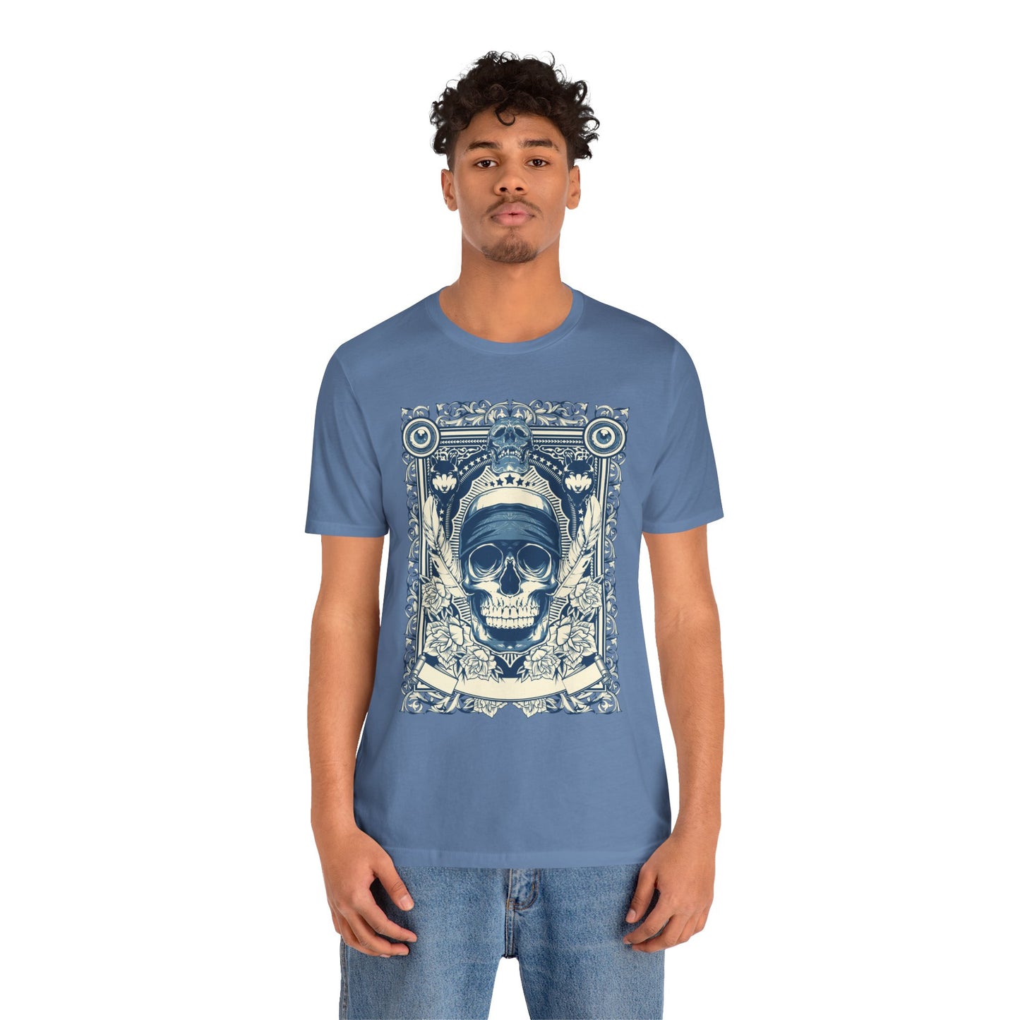 Skull Crown Graphic Tee Vintage Ornate Skull Illustration Rock Band T-Shirt