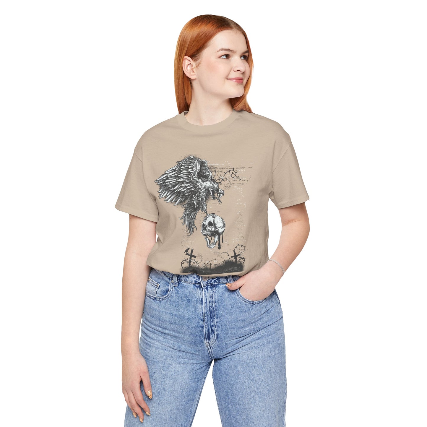 Raven and Skull Illustration Graphic Unisex Cotton T-Shirt r19