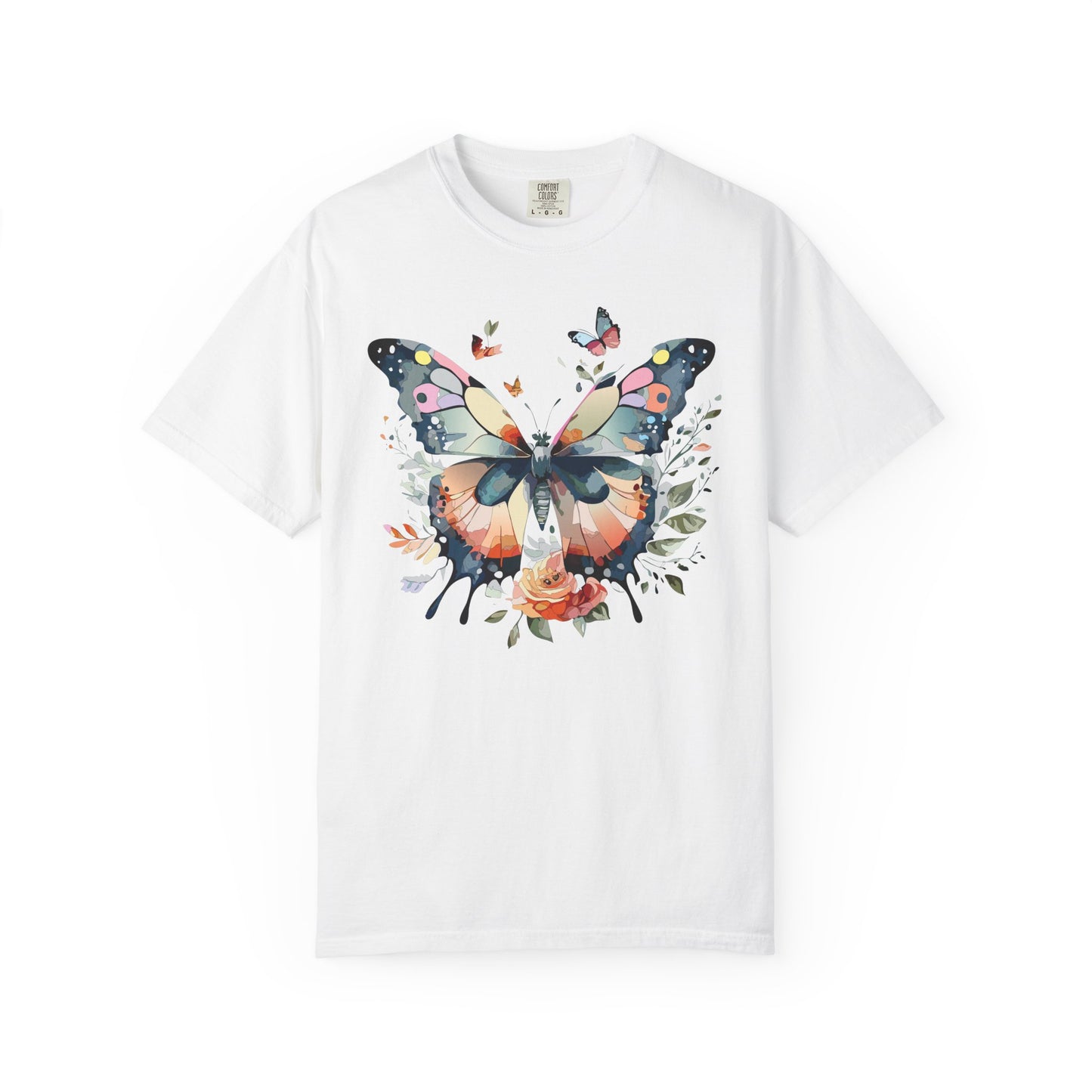 Butterfly Floral Print T-Shirt Botanical Design Unisex Heavy Cotton Tee b3
