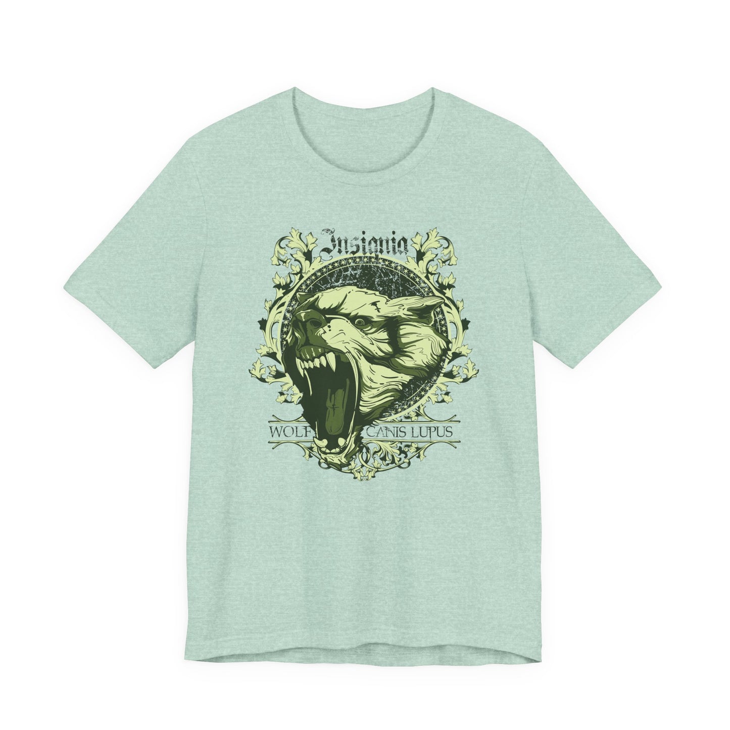 Howling Wolf Skull Tee Gothic Vintage Crest, Green Graphic Shirt Art-54