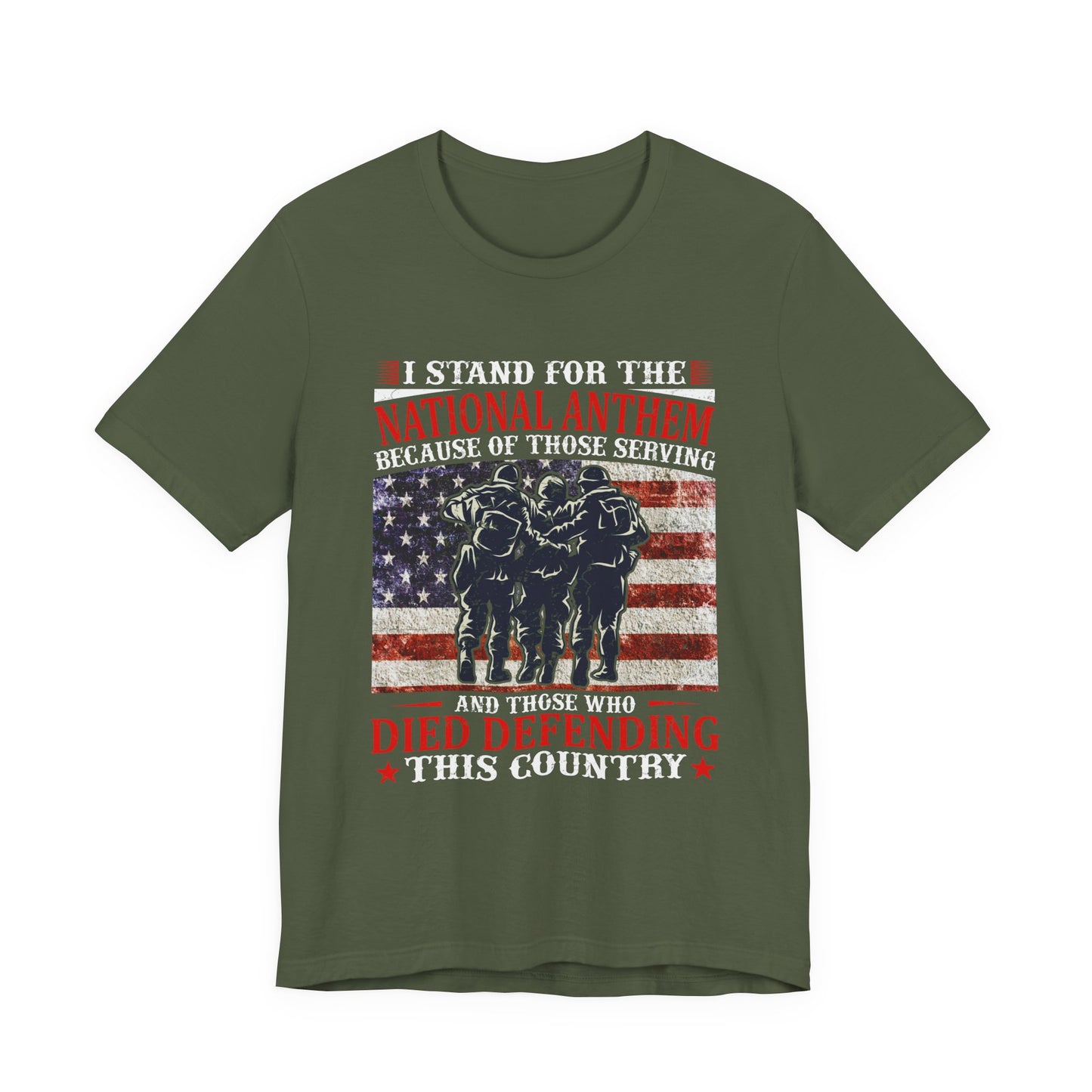 I Stand For The National Anthem military tribute T-Shirt American flag soldiers Unisex Cotton v36