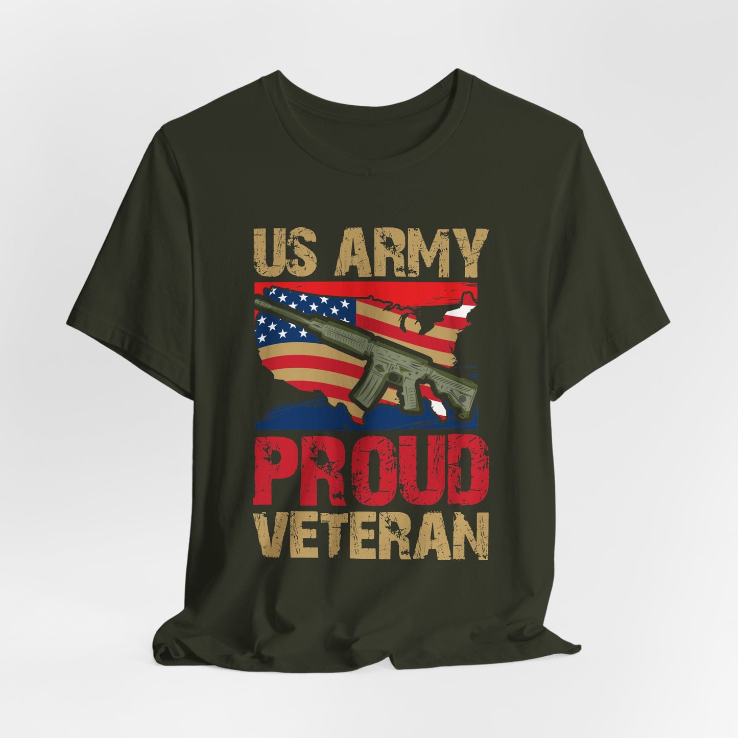 US Army Proud Veteran T-Shirt American Flag Rifle Military Unisex Cotton Tee v17