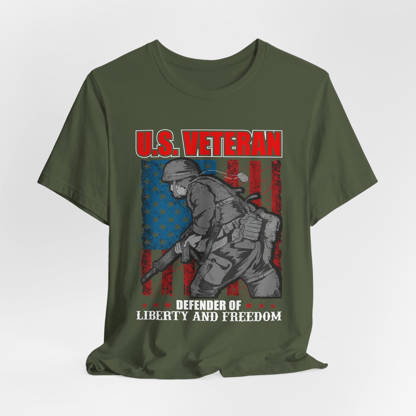U.S. Veteran Soldier Illustration Tee Defender of Liberty and Freedom Unisex Cotton v31